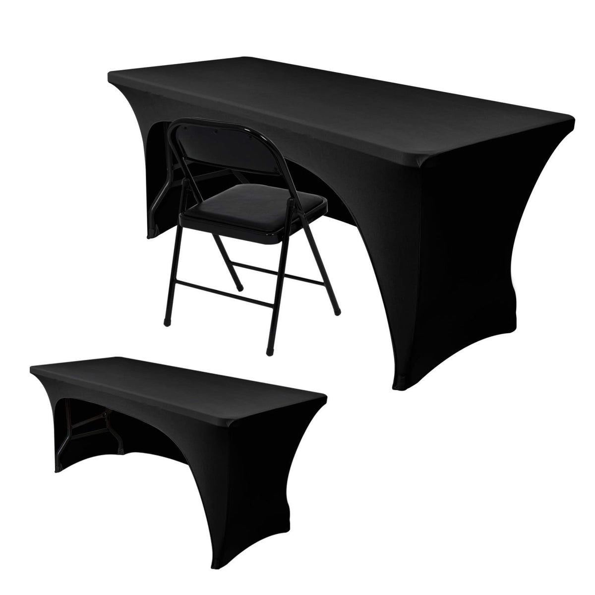 Nasitos 6 Pack Black Table Cloth 6 Foot-Spandex Fitted Tablecloth Rectangle Tables, Open Back Stretch Folding Trade Show