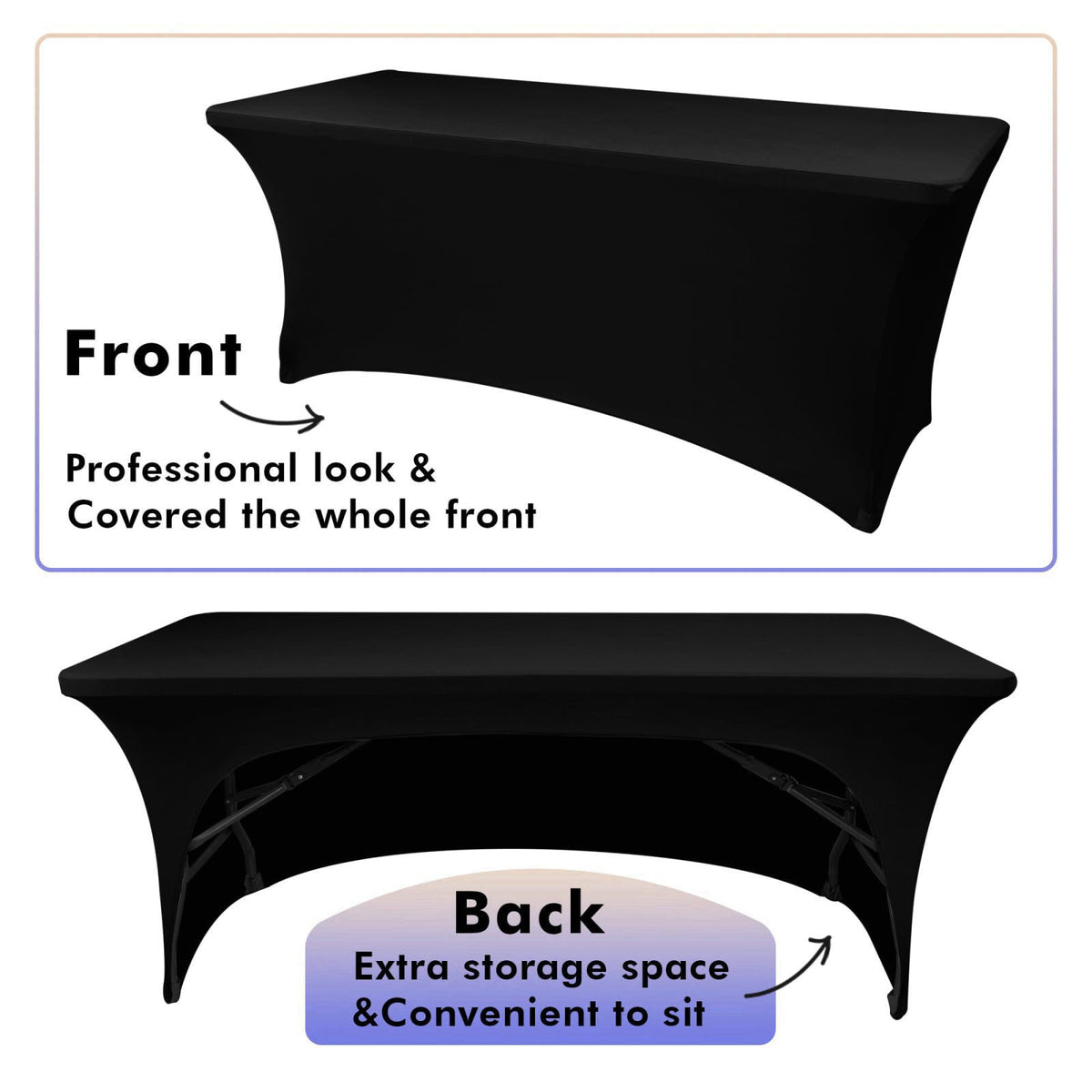 Nasitos 6 Pack Black Table Cloth 6 Foot-Spandex Fitted Tablecloth Rectangle Tables, Open Back Stretch Folding Trade Show