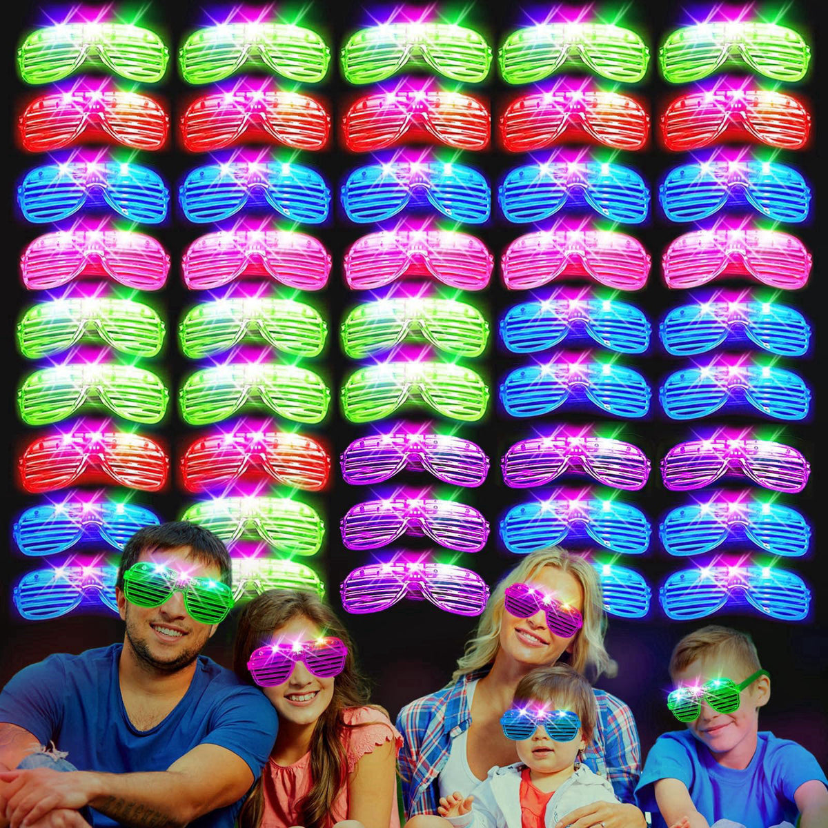 SHQDD 38PCS LED Glasses, Light Up Glasses, 5 Colors, 3 Light Modes, Glow in The Dark Party Supplies, Neon Party Favors f