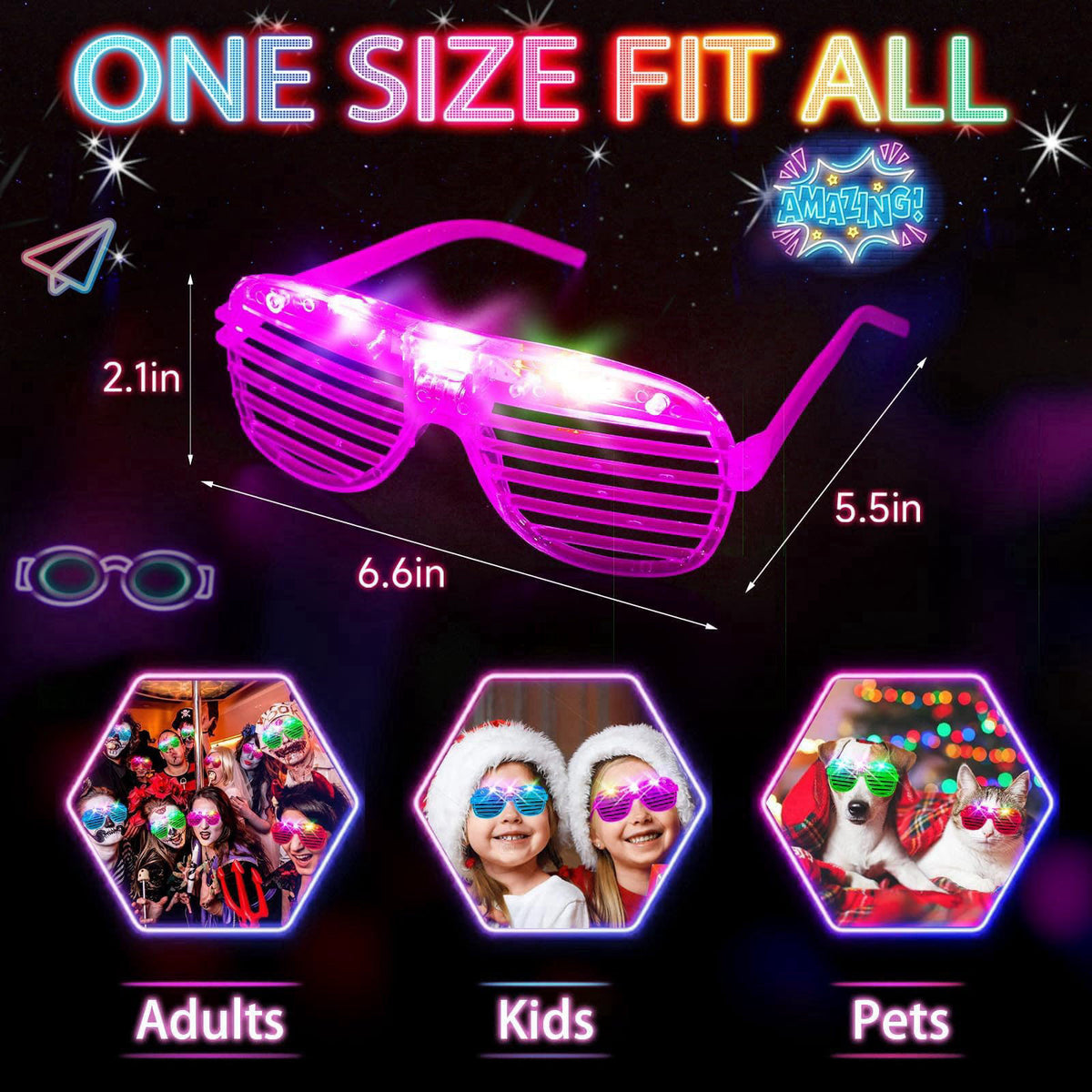 SHQDD 38PCS LED Glasses, Light Up Glasses, 5 Colors, 3 Light Modes, Glow in The Dark Party Supplies, Neon Party Favors f