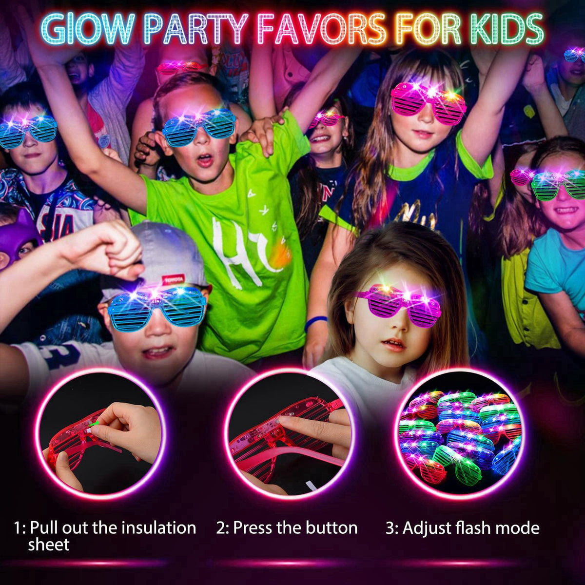 SHQDD 38PCS LED Glasses, Light Up Glasses, 5 Colors, 3 Light Modes, Glow in The Dark Party Supplies, Neon Party Favors f