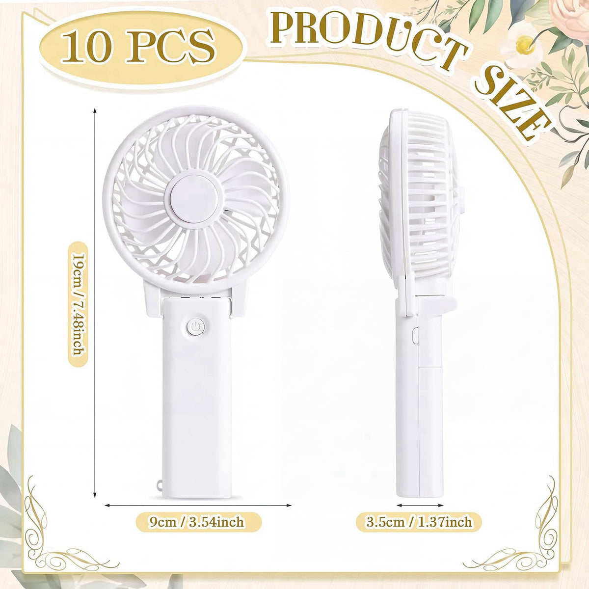 Glooglitter 10 Pcs Handheld Mini Fans Bulk for Wedding Favor,Classic – close-up detail in white