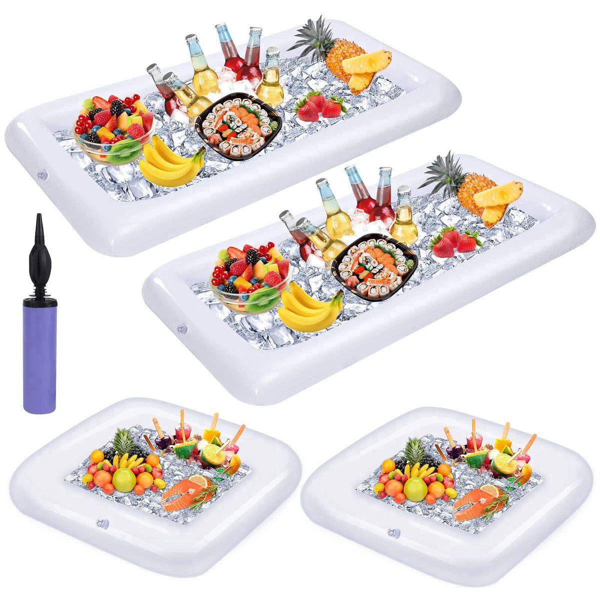 jxzdle 4 Pack Inflatable Ice Serving Bar Pool Party Buffet Drink Cooler Floating Ice Tray Food Drink Containers for Summ