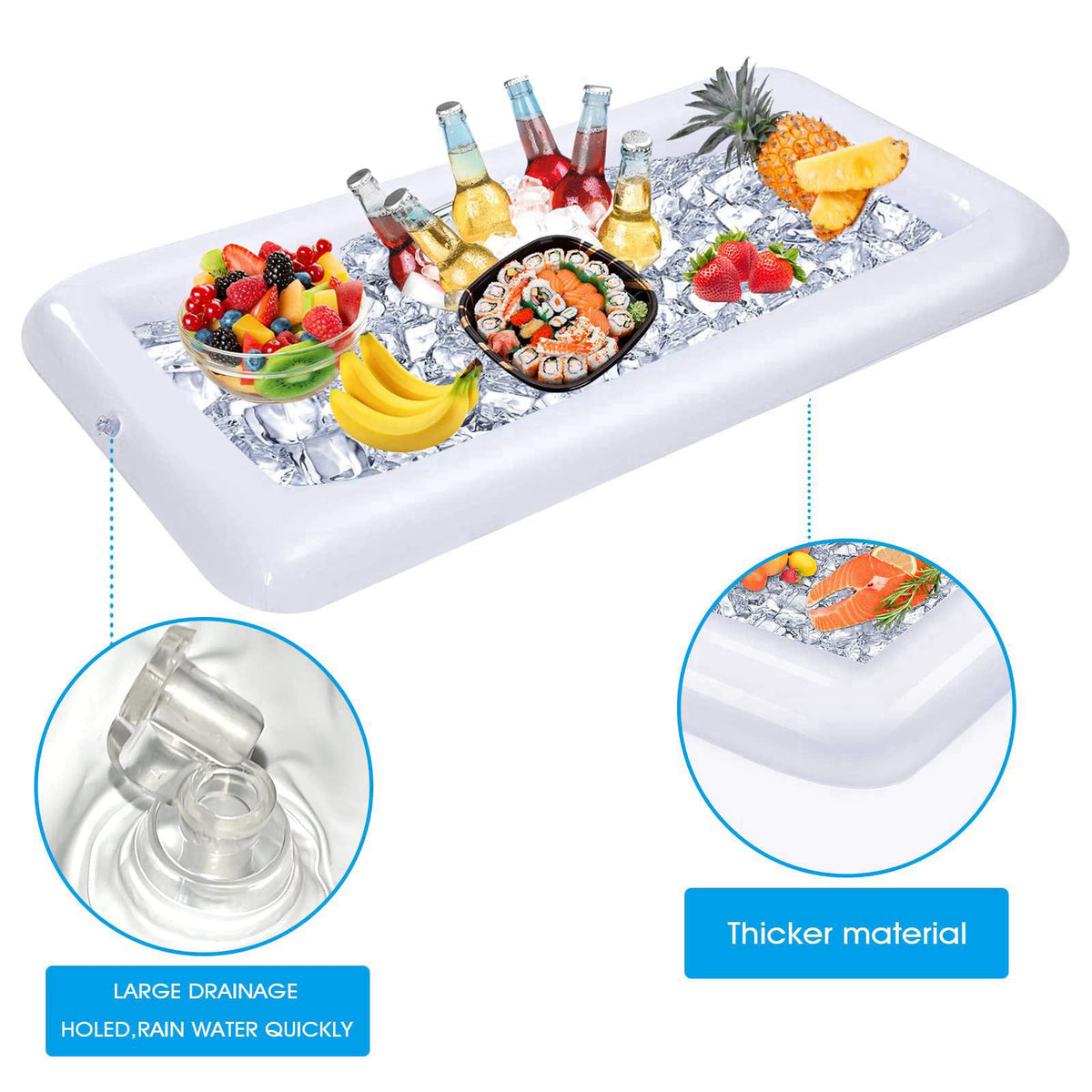 jxzdle 4 Pack Inflatable Ice Serving Bar Pool Party Buffet Drink Cooler Floating Ice Tray Food Drink Containers for Summ