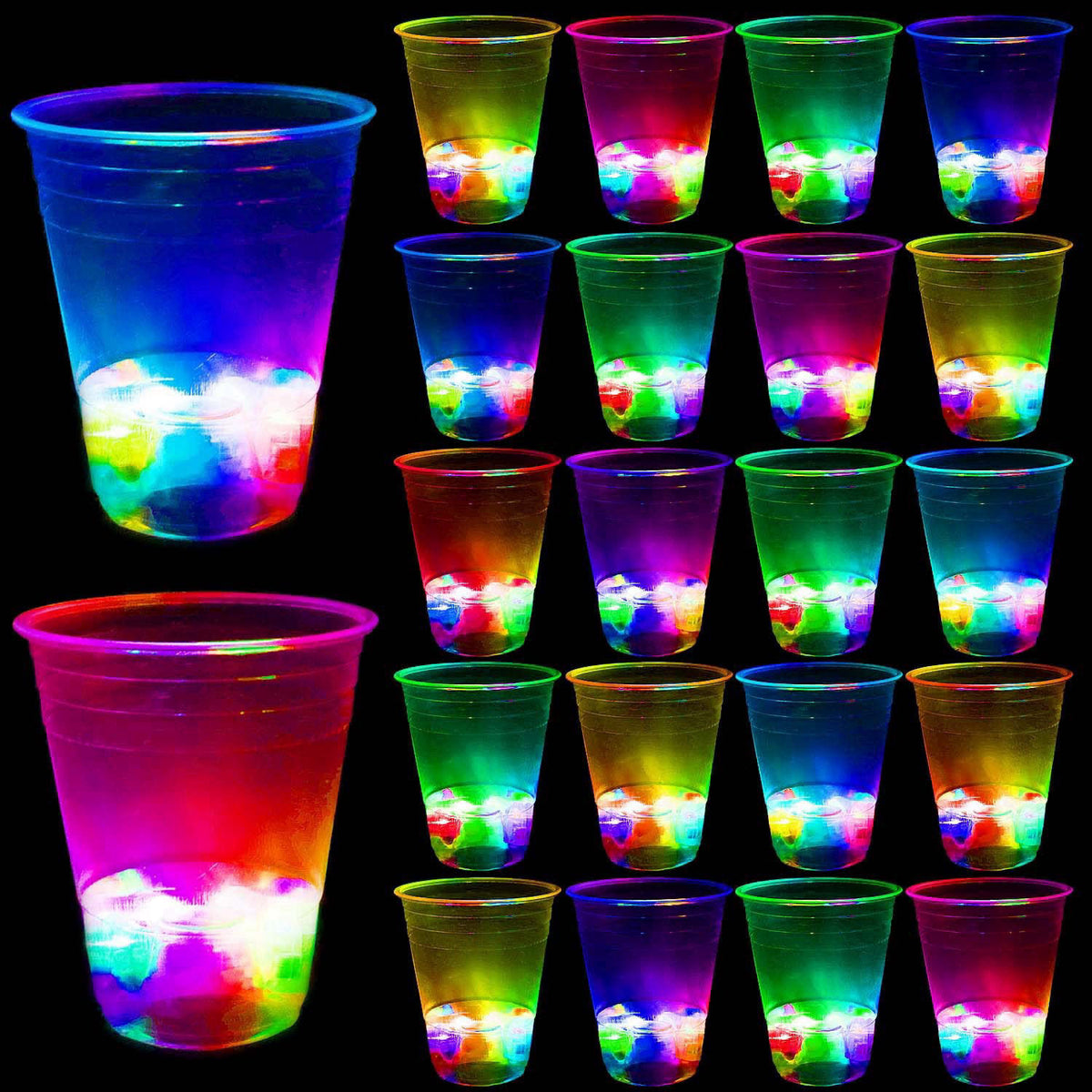 LLKMDSS 40 Pcs Glowing Party Cups, 16oz Plastic Light Up Cups with Flashing Color LED Lights for House Parties Birthdays