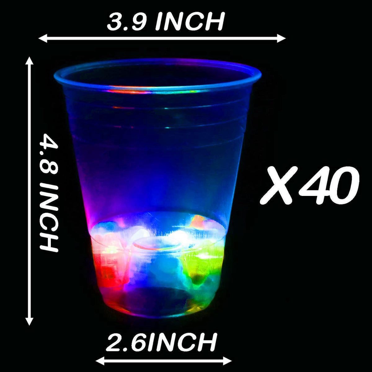 LLKMDSS 40 Pcs Glowing Party Cups, 16oz Plastic Light Up Cups with Flashing Color LED Lights for House Parties Birthdays