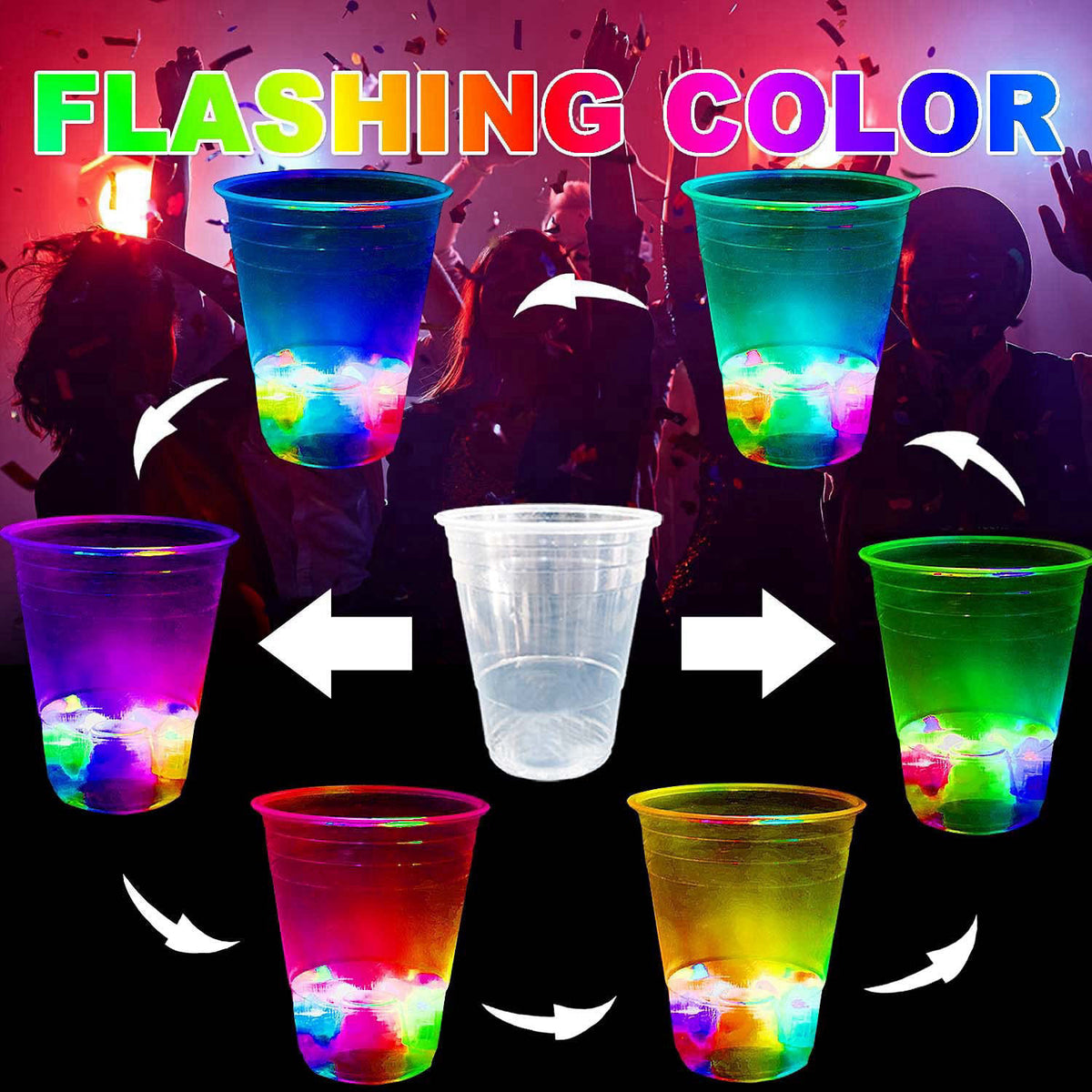LLKMDSS 40 Pcs Glowing Party Cups, 16oz Plastic Light Up Cups with Flashing Color LED Lights for House Parties Birthdays