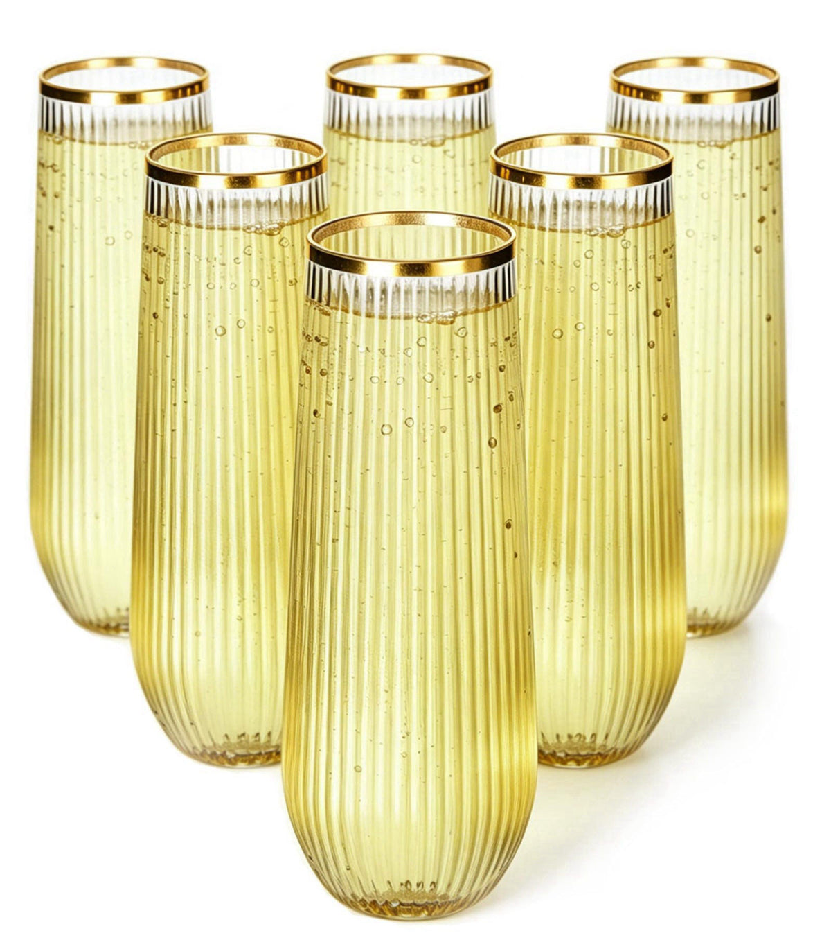 JoyGletss 48 Pack Ribbed Plastic Champagne Flutes Glasses Stemless With Gold Rim 9OZ – product photo (Champagne Glasses)