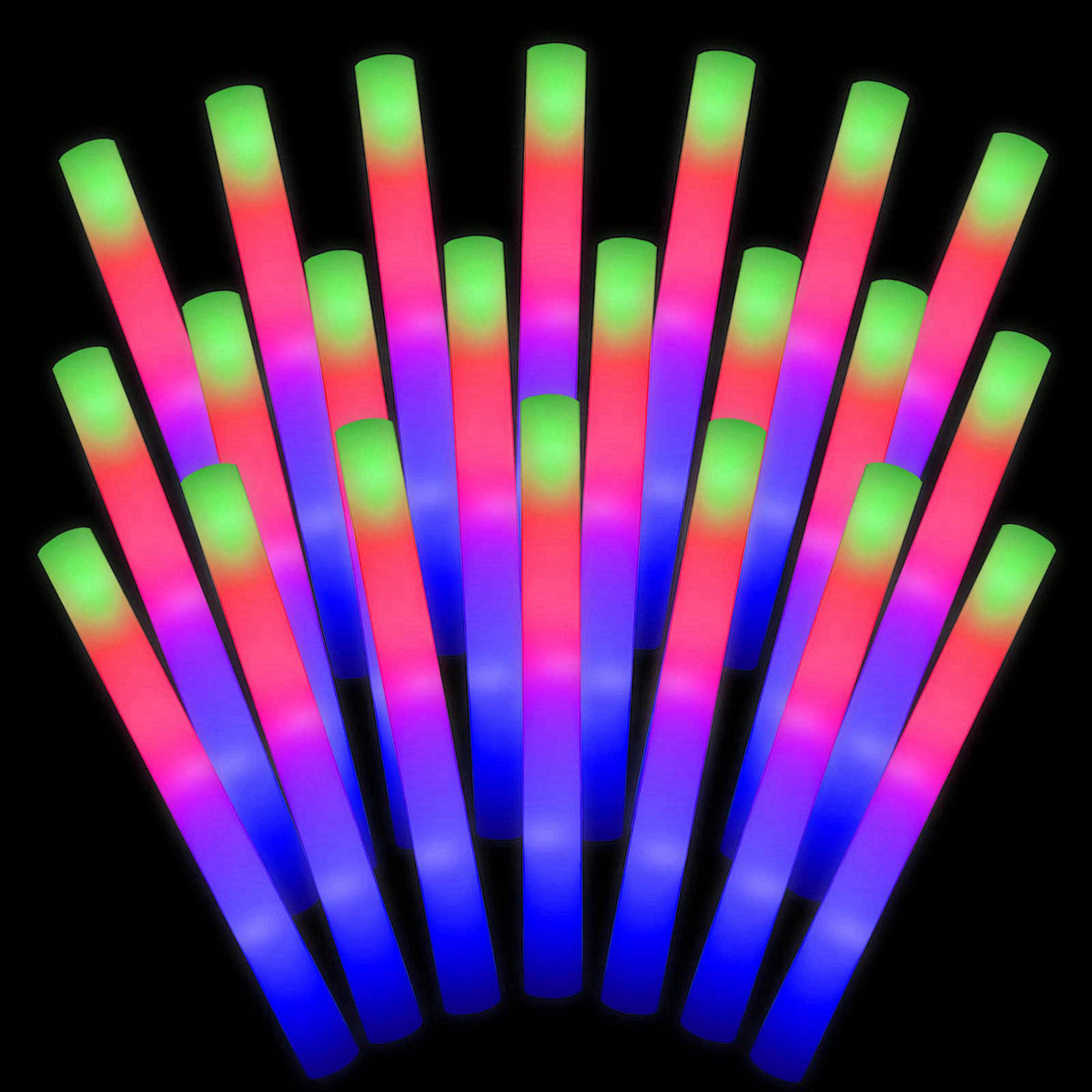 LifBetter 30 Pcs Foam Glow Sticks Bulk,Led Glow Sticks with 3 Modes Colorful Flashing,Long Life Battery Glow In The Dark