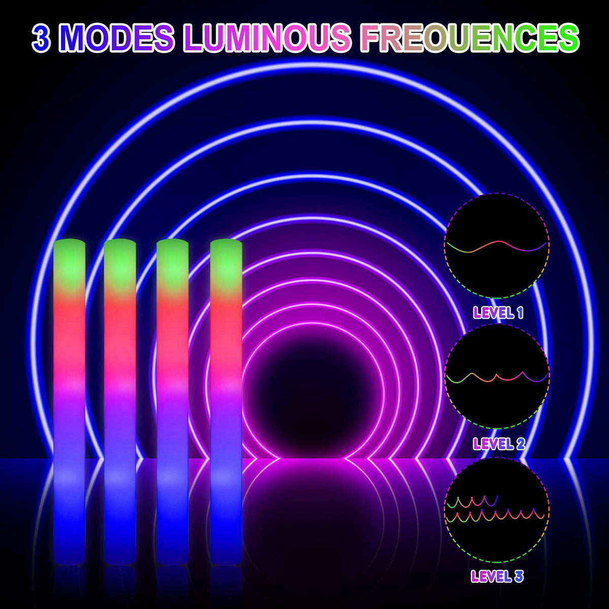 LifBetter 30 Pcs Foam Glow Sticks Bulk,Led Glow Sticks with 3 Modes Colorful Flashing,Long Life Battery Glow In The Dark