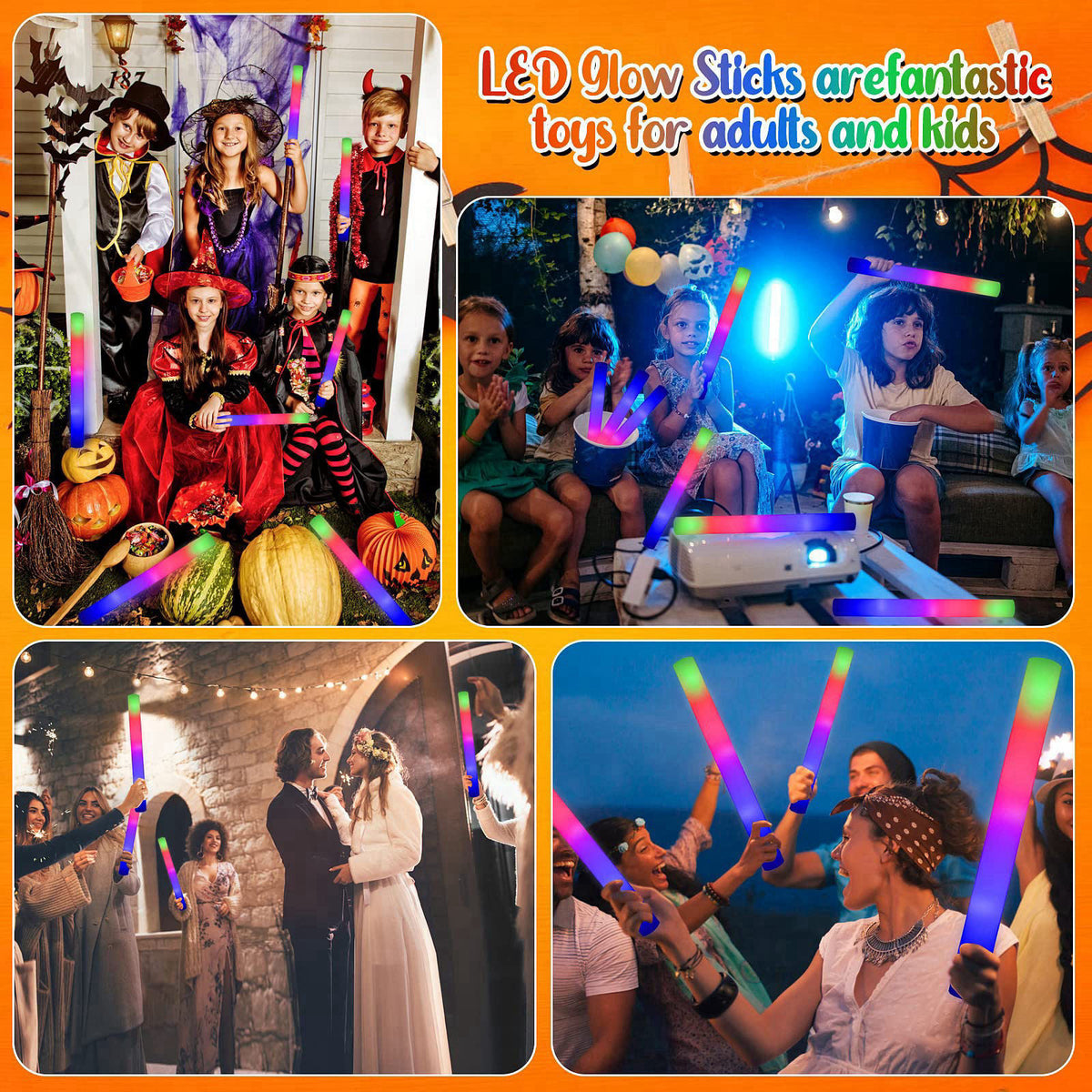 LifBetter 30 Pcs Foam Glow Sticks Bulk,Led Glow Sticks with 3 Modes Colorful Flashing,Long Life Battery Glow In The Dark