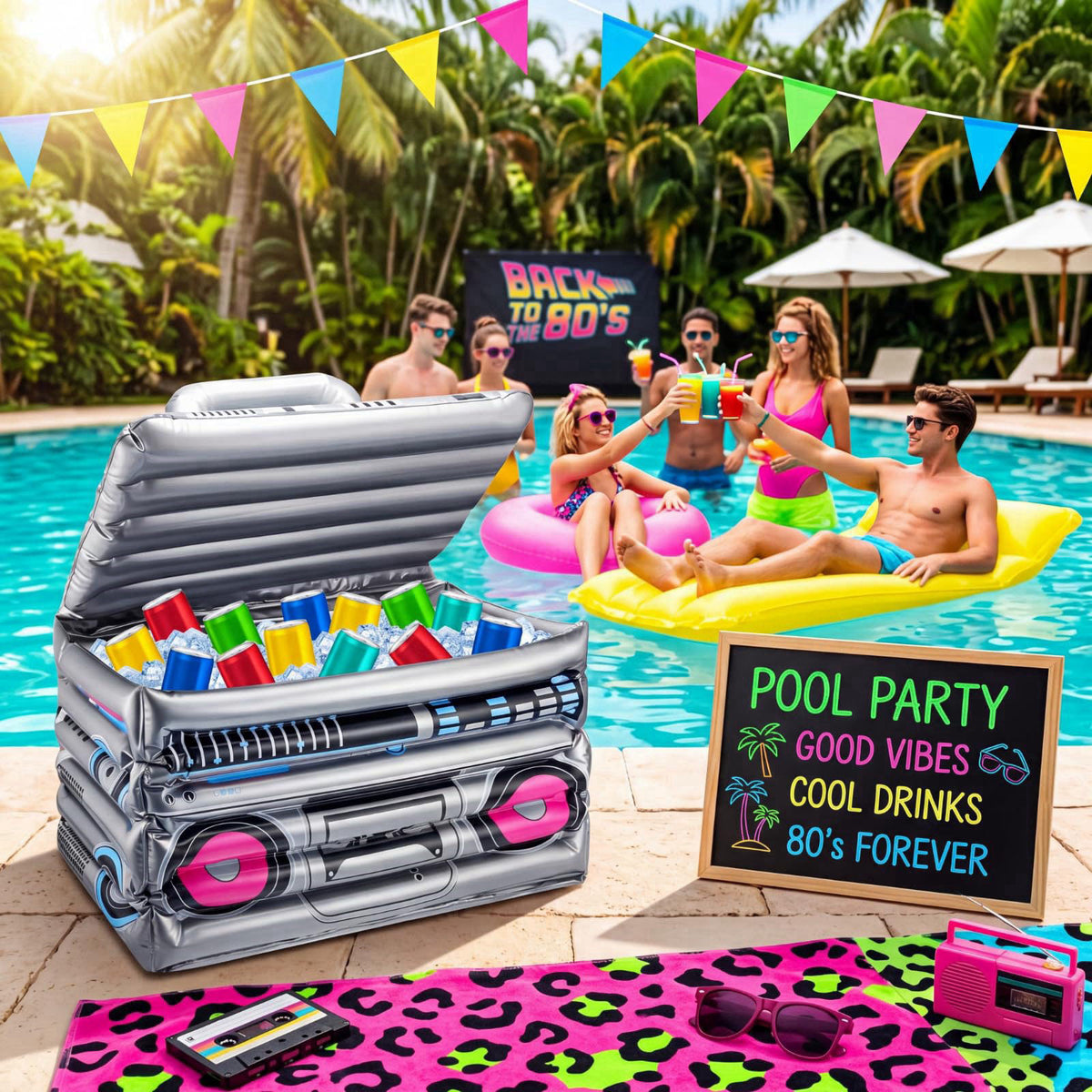 Cunhill 2 Piece Inflatable Boom Box Beverage Cooler 80s 90s Retro Hip Hop – alternate angle