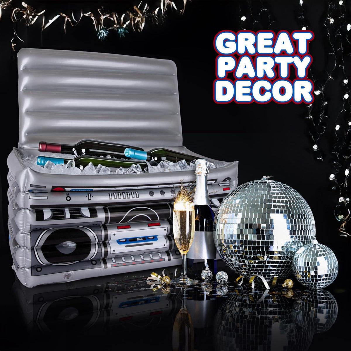 ArtCreativity Inflatable Boom Box Cooler Decoration, 80s and 90s Theme Party Decor, Hip Hop Disco Supplies, 1 Piece, Lar
