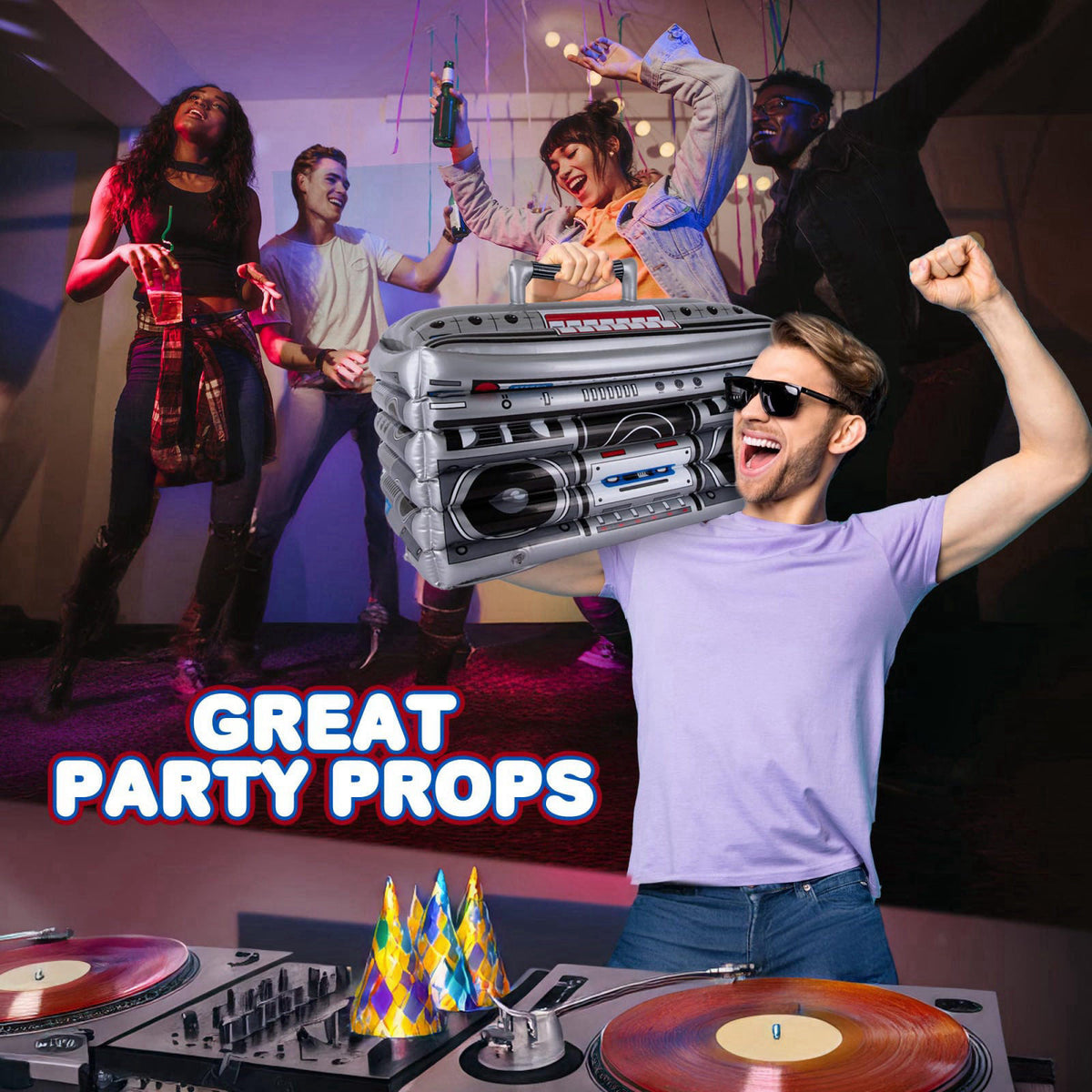 ArtCreativity Inflatable Boom Box Cooler Decoration, 80s and 90s Theme Party Decor, Hip Hop Disco Supplies, 1 Piece, Lar
