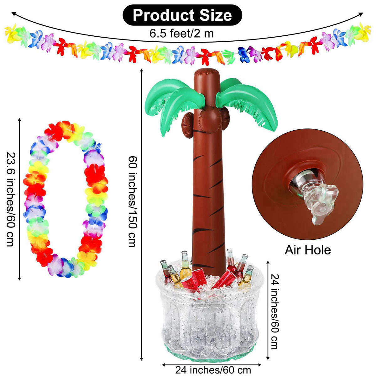 Fovths 70 Pack Tropical Luau Party Decorations, 60 Inches Inflatable Palm Tree Cooler With Luau Party Supplies for Beach