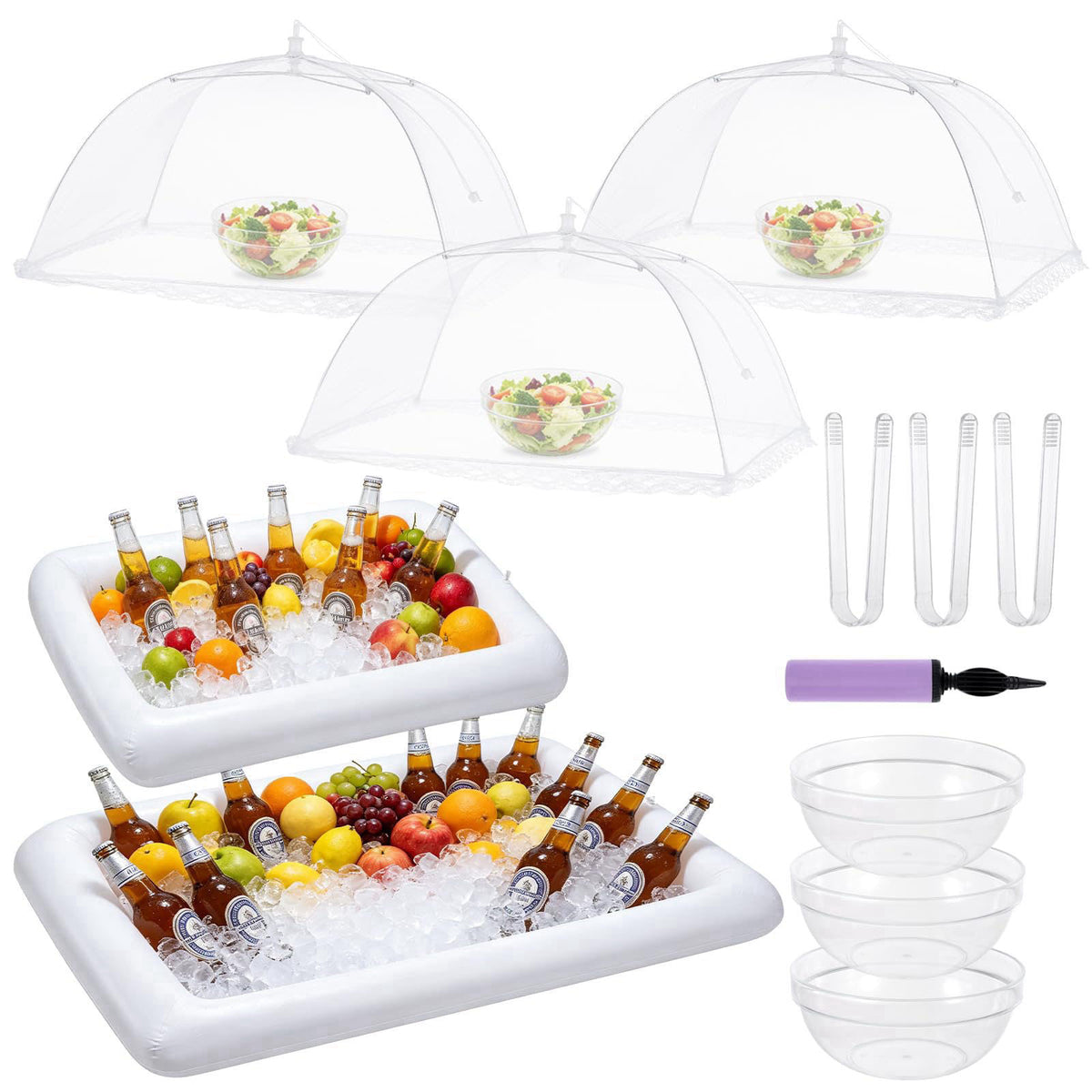 Wenceda Inflatable Cooler for Parties, Serving Bar & Mesh Food Cover Set for Buffet Food Drink Outside, 2 Inflatable Coo