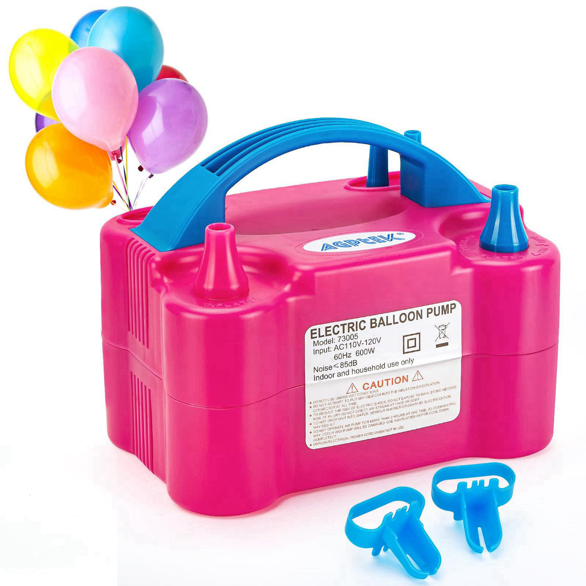 AGPTEK Electric Air Balloon Pump, Dual Nozzle Portable Balloon Inflator – Rose Red Green Purple Blue and White Purple Pi