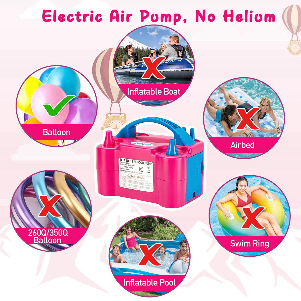 AGPTEK Electric Air Balloon Pump, Dual Nozzle Portable Balloon Inflator – packaging and label