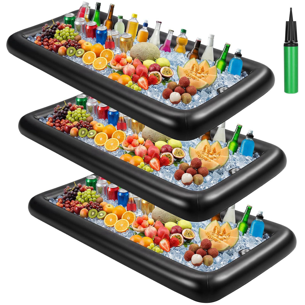 Teyva Daily 3 Pcs Large Inflatable Serving Bars with Hand Pump 71.6" x 30" x 5" Ice Buffet Salad Serving Tra