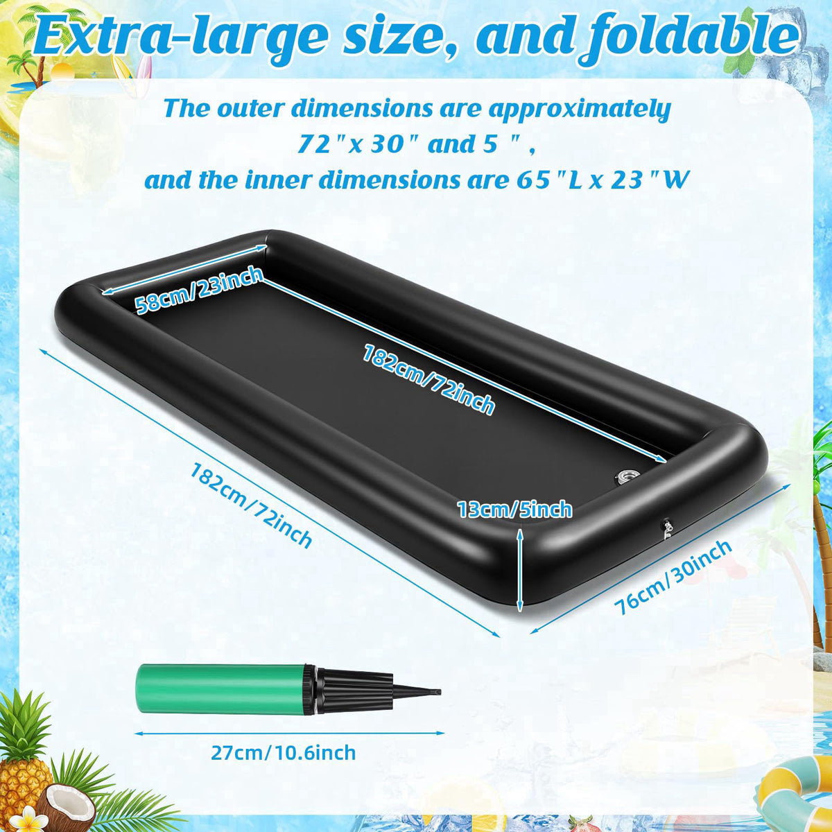 Teyva Daily 3 Pcs Large Inflatable Serving Bars with Hand Pump 71.6" x 30" x 5" Ice Buffet Salad Serving Tra