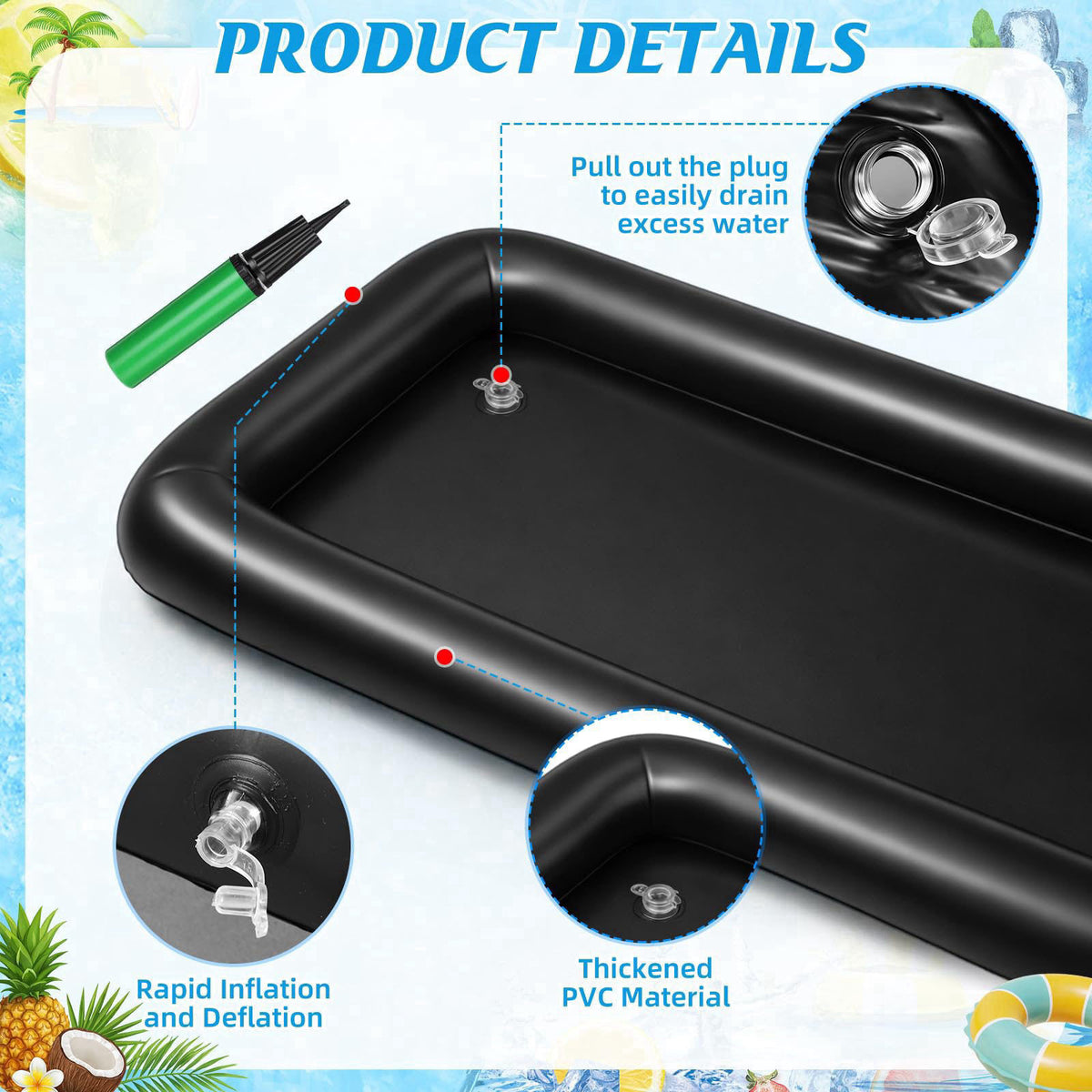 Teyva Daily 3 Pcs Large Inflatable Serving Bars with Hand Pump 71.6" x 30" x 5" Ice Buffet Salad Serving Tra