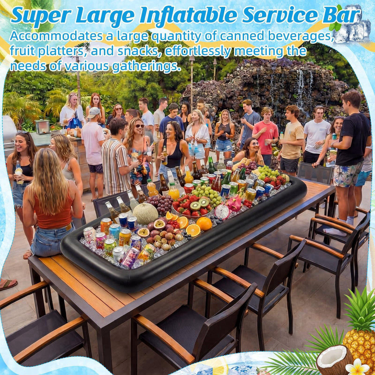 Teyva Daily 3 Pcs Large Inflatable Serving Bars with Hand Pump 71.6" x 30" x 5" Ice Buffet Salad Serving Tra