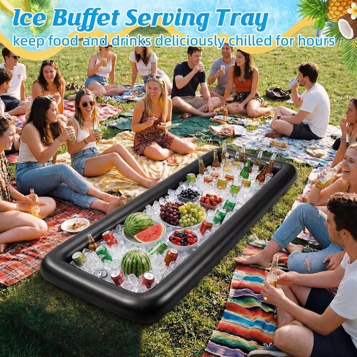 Teyva Daily 3 Pcs Large Inflatable Serving Bars with Hand Pump 71.6" x 30" x 5" Ice Buffet Salad Serving Tra