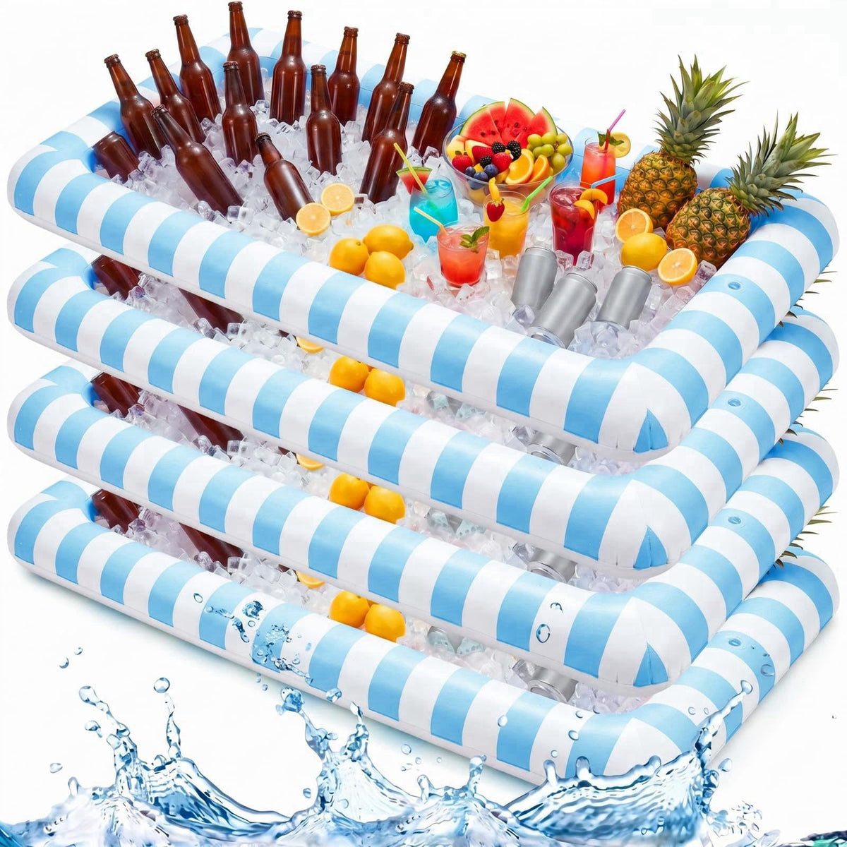 Lewtemi 4 Pcs Inflatable Serving Bars Cooler Cute Yellow Striped Ice Buffet with Drain Plug 51'' x 25'' Summer Beach Par