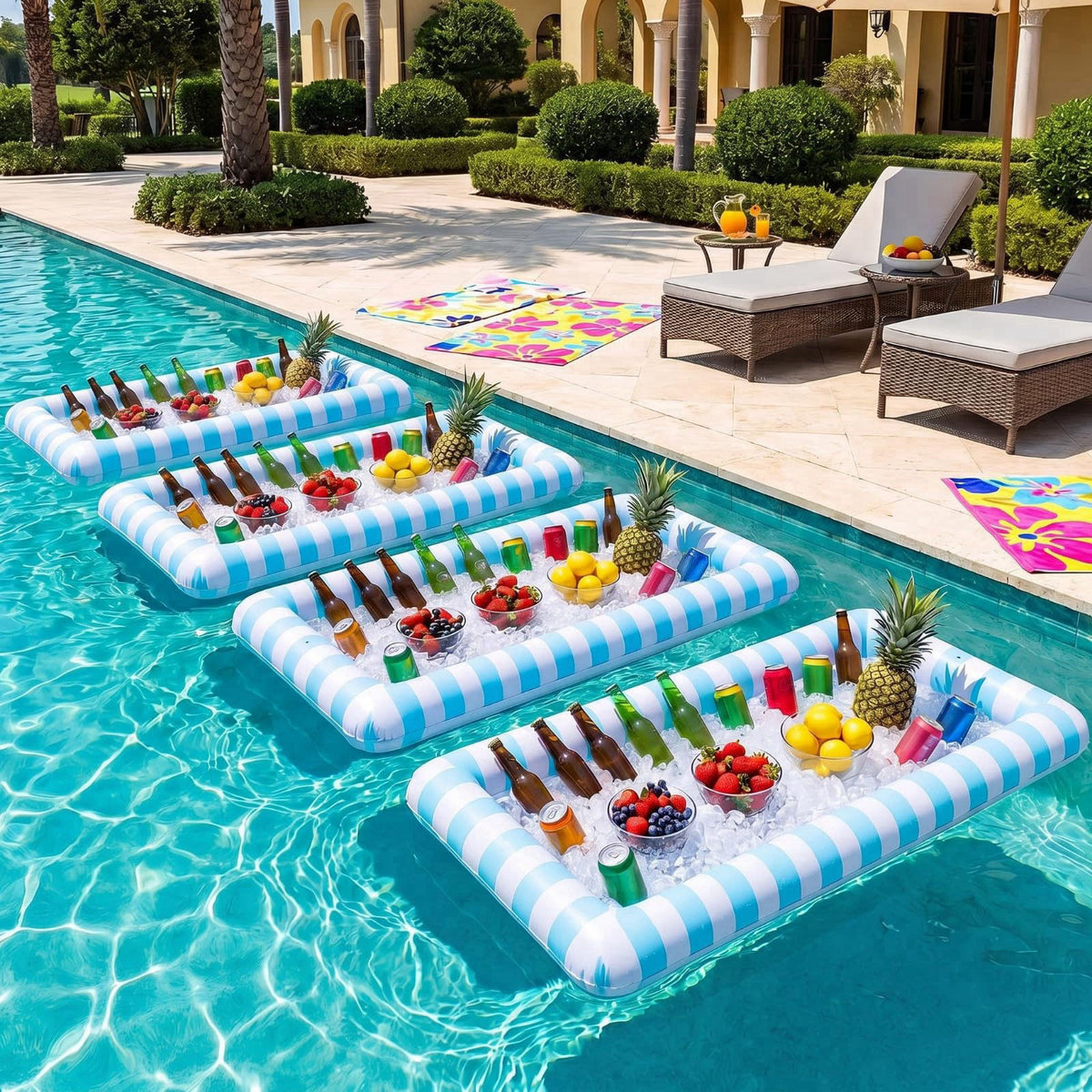 Lewtemi 4 Pcs Inflatable Serving Bars Cooler Cute Yellow Striped Ice Buffet with Drain Plug 51'' x 25'' Summer Beach Par