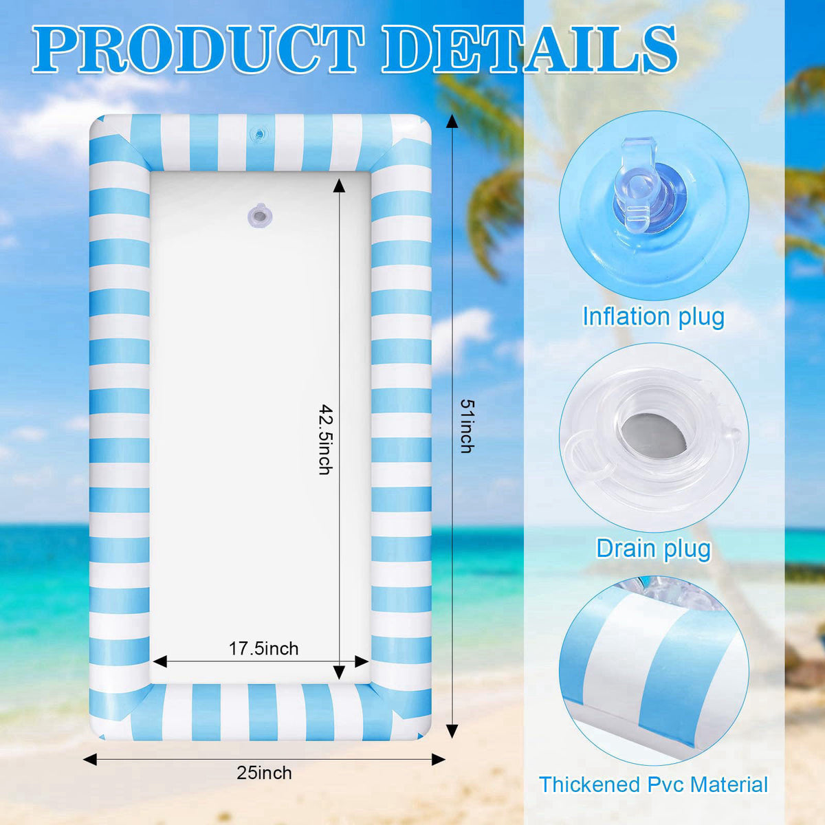 Lewtemi 4 Pcs Inflatable Serving Bars Cooler Cute Yellow Striped Ice Buffet with Drain Plug 51'' x 25'' Summer Beach Par