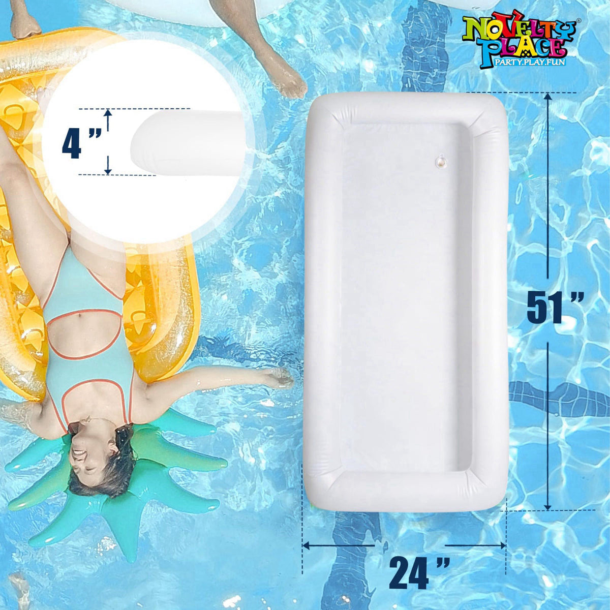 Novelty Place Inflatable Ice Serving Buffet Bar with Drain Plug - Salad Food Drinks Tray for Party Picnic Camping (Pack 