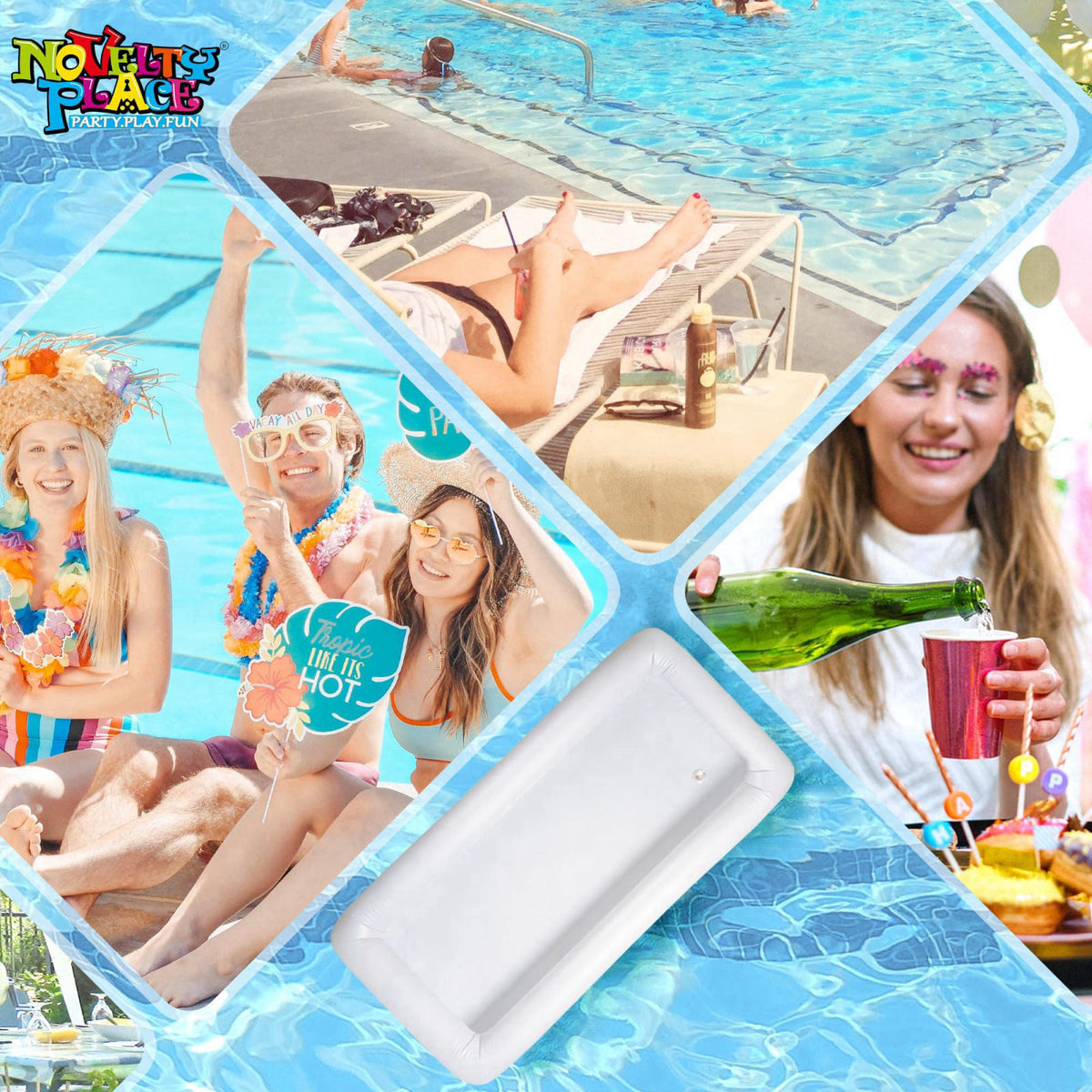 Novelty Place Inflatable Ice Serving Buffet Bar with Drain Plug - Salad Food Drinks Tray for Party Picnic Camping (Pack 
