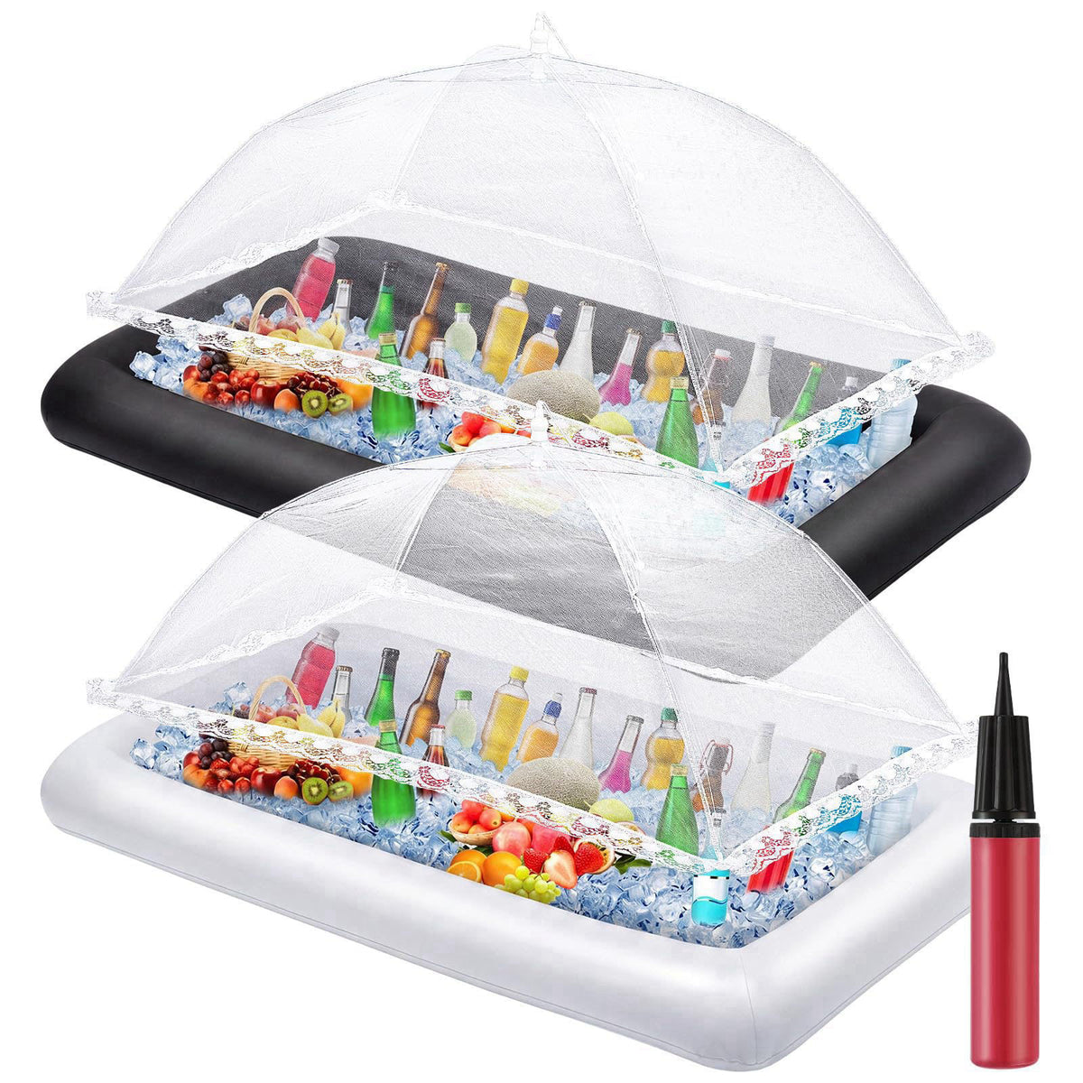 Leitee 5 Pcs Inflatable Serving Bar Kit Ice Tray Cooler, Black – Black White Blue Yellow Orange Green, PVC, mesh