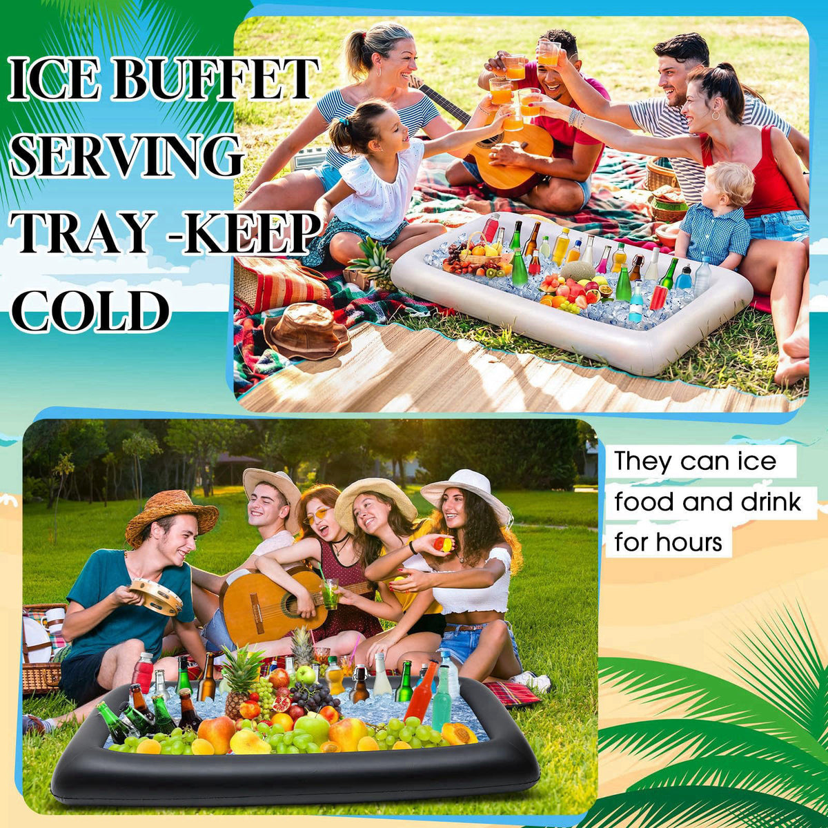 Leitee 5 Pcs Inflatable Serving Bar Kit Ice Tray Cooler, Black – full view