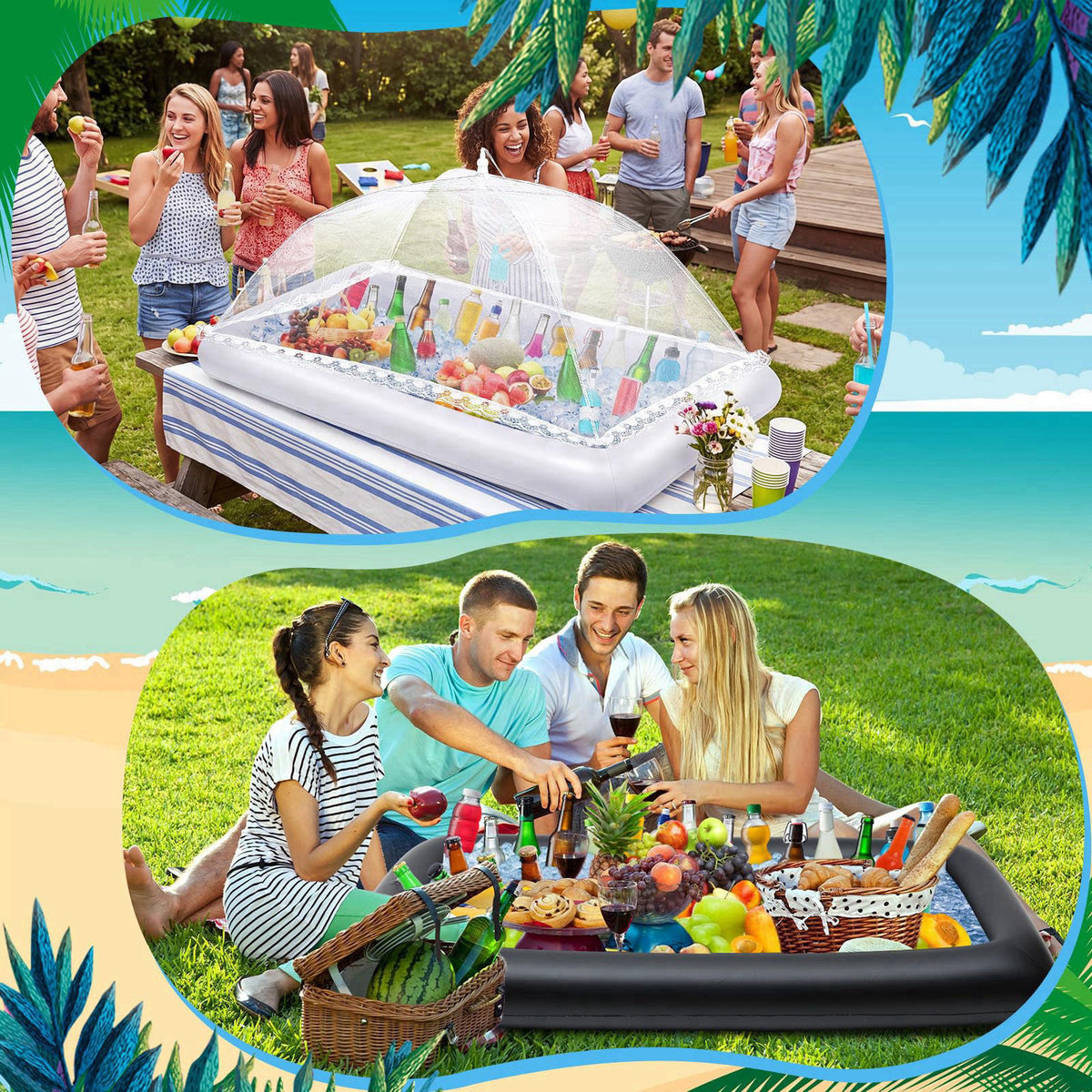 Leitee 5 Pcs Inflatable Serving Bar Kit Ice Tray Cooler, Black – alternate angle