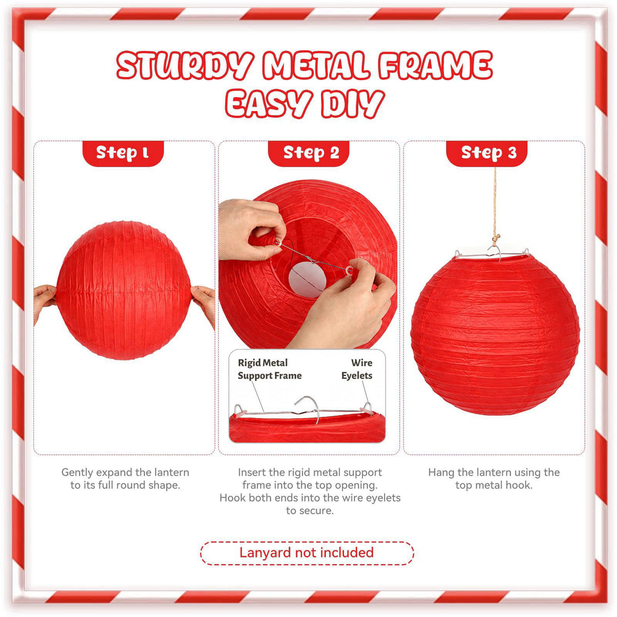 LuxDuo 12 Pcs Red and White Checkered Paper Lanterns Set with Hanging Paper Fans & Tablecloth (19Pcs Pack) | Picnic BBQ 