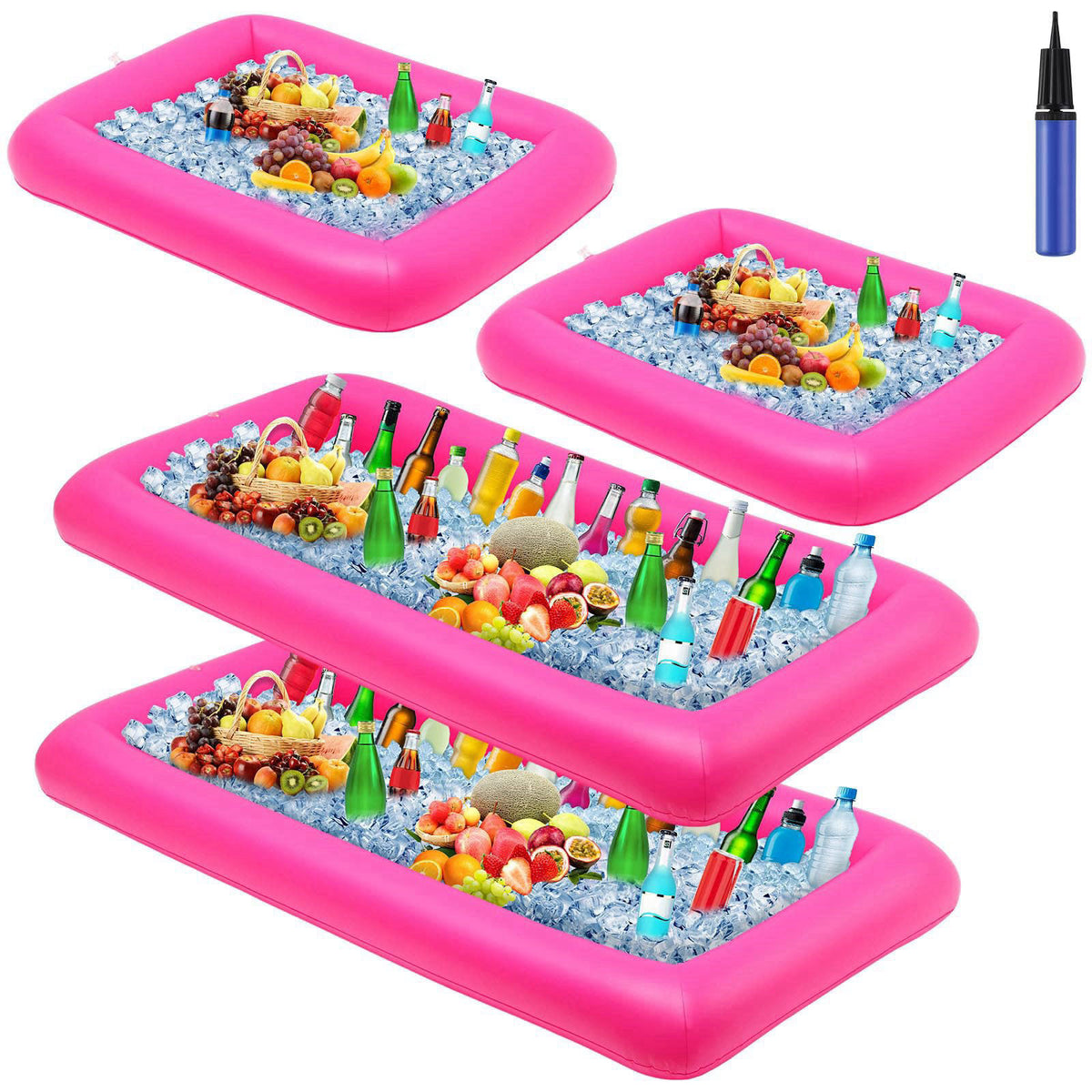 Leitee 4 Pcs Inflatable Serving Bar Drink Cooler Ice Tray for Food,Blue – product photo (Serving Trays)