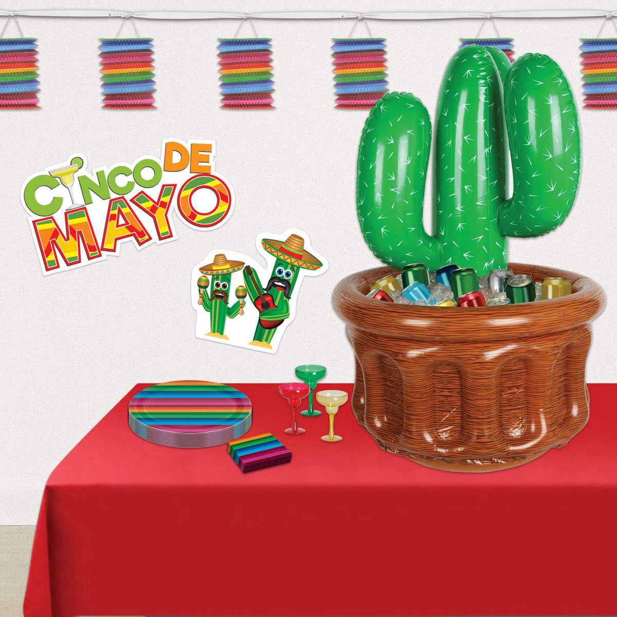 Beistle Inflatable Cactus Cooler, Holds Approx. 24 12 oz. Cans - Drink Cooler, Drink Container for Parties, Cactus Party