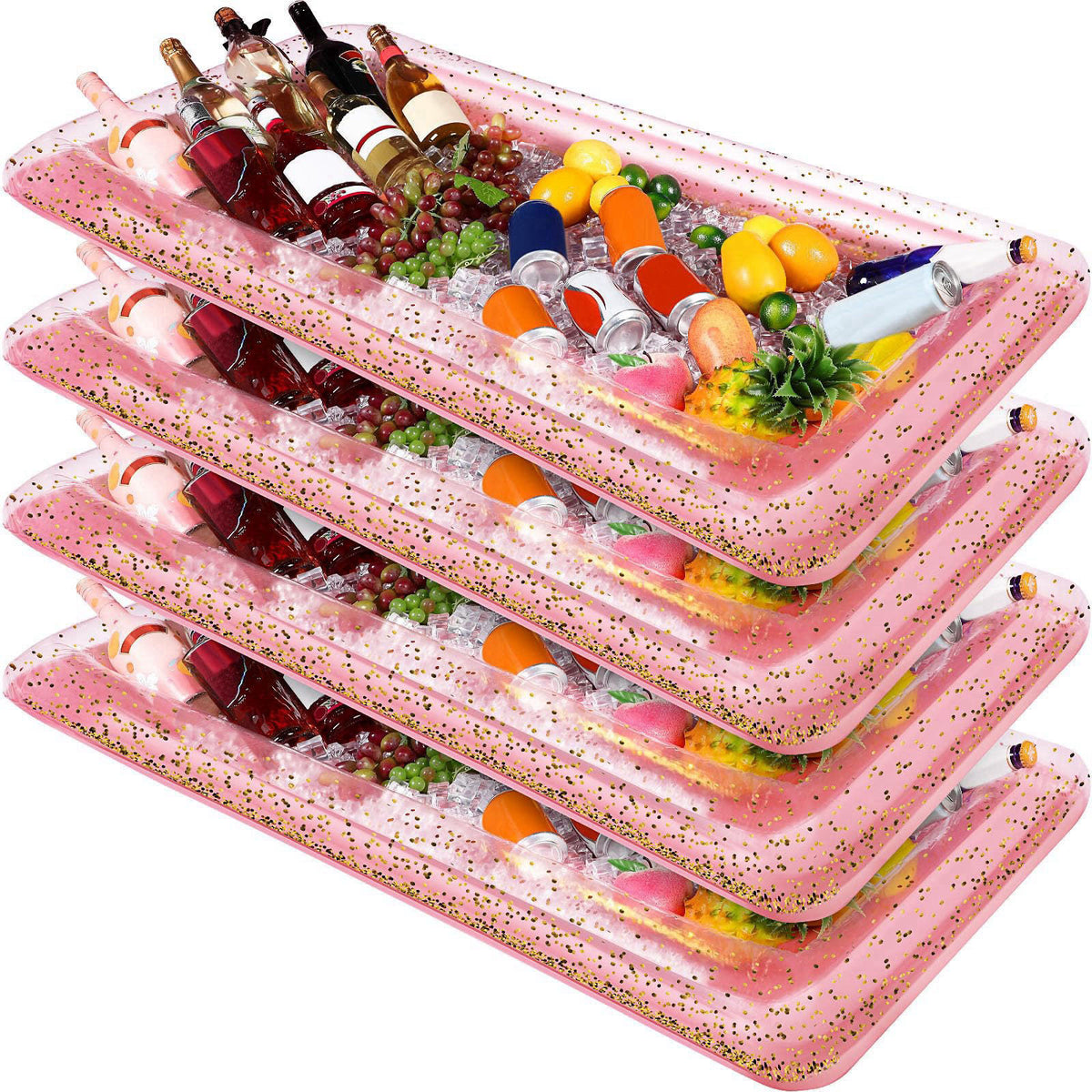 Poen 4 Pcs Inflatable Serving Bar Inflatable Food Cooler Buffet with Glittering Confetti Inflatable Ice Tray for Food Dr