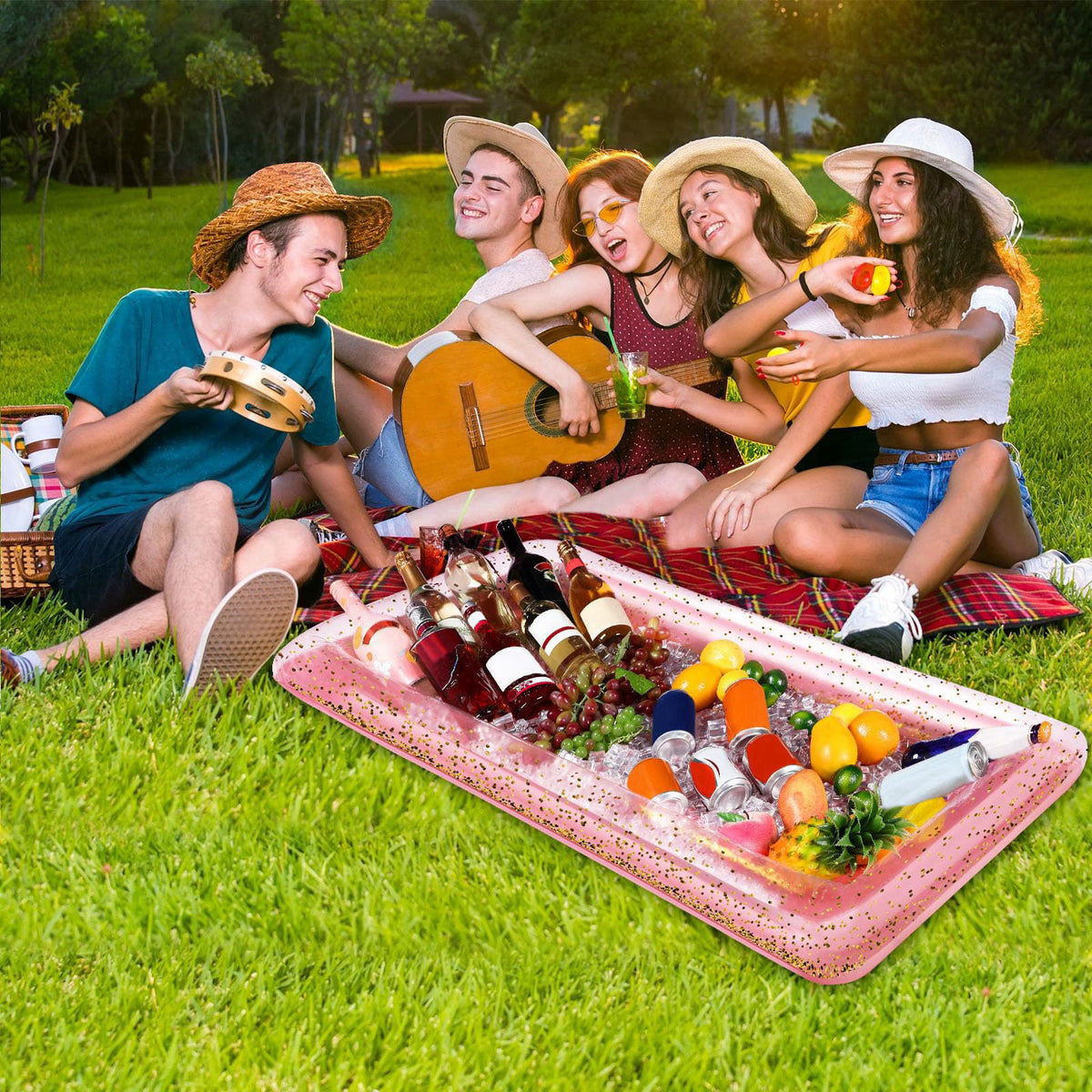Poen 4 Pcs Inflatable Serving Bar Inflatable Food Cooler Buffet with Glittering Confetti Inflatable Ice Tray for Food Dr