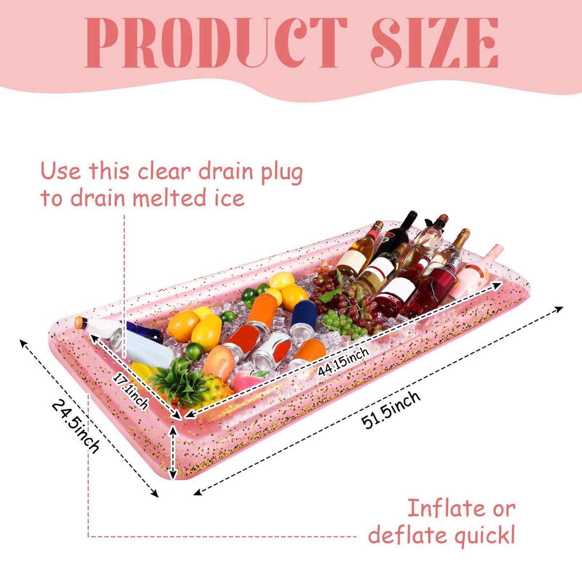 Poen 4 Pcs Inflatable Serving Bar Inflatable Food Cooler Buffet with Glittering Confetti Inflatable Ice Tray for Food Dr