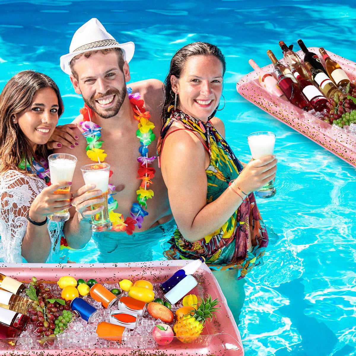 Poen 4 Pcs Inflatable Serving Bar Inflatable Food Cooler Buffet with Glittering Confetti Inflatable Ice Tray for Food Dr