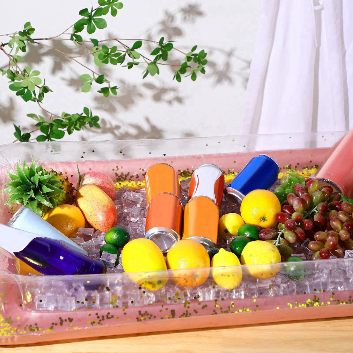 Poen 4 Pcs Inflatable Serving Bar Inflatable Food Cooler Buffet with Glittering Confetti Inflatable Ice Tray for Food Dr