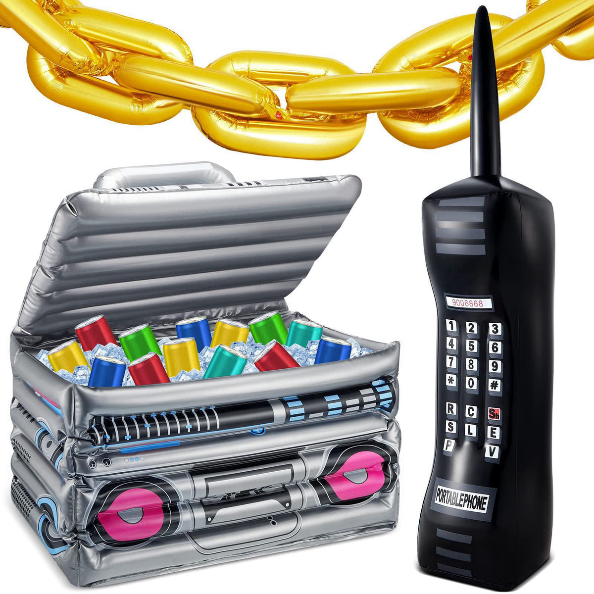 Cunhill 22 Pcs 80s 90s Party Decorations, Inflatable Boom Box Beverage Cooler