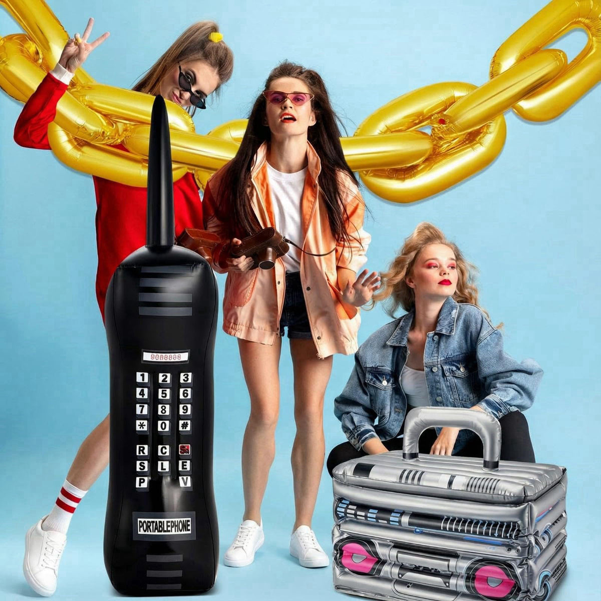 Cunhill 22 Pcs 80s 90s Party Decorations, Inflatable Boom Box Beverage Cooler – back view and specifications