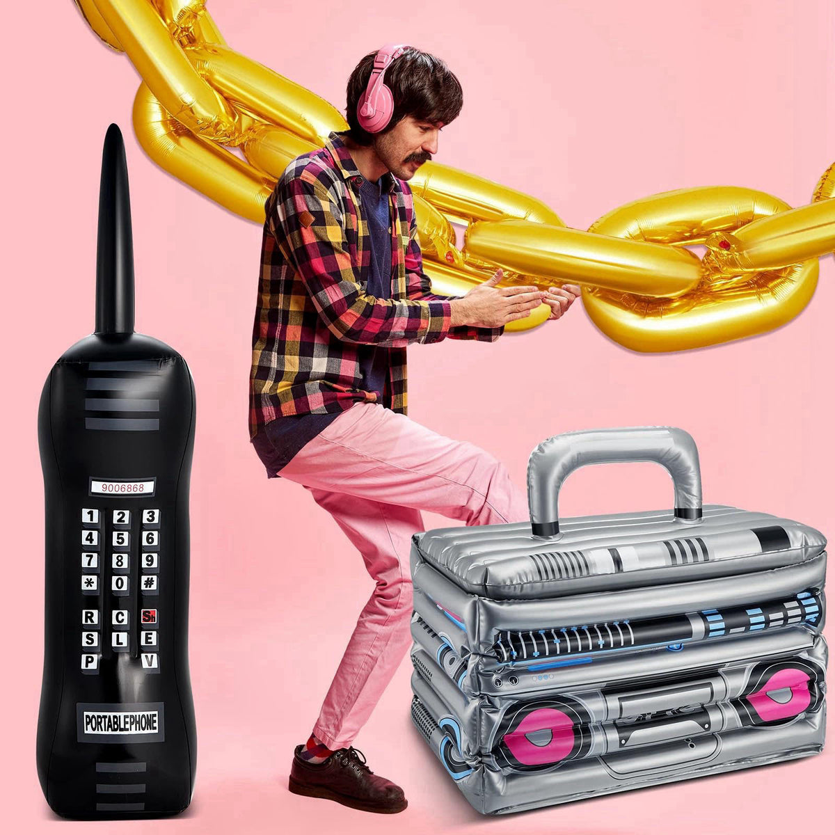 Cunhill 22 Pcs 80s 90s Party Decorations, Inflatable Boom Box Beverage Cooler – alternate angle