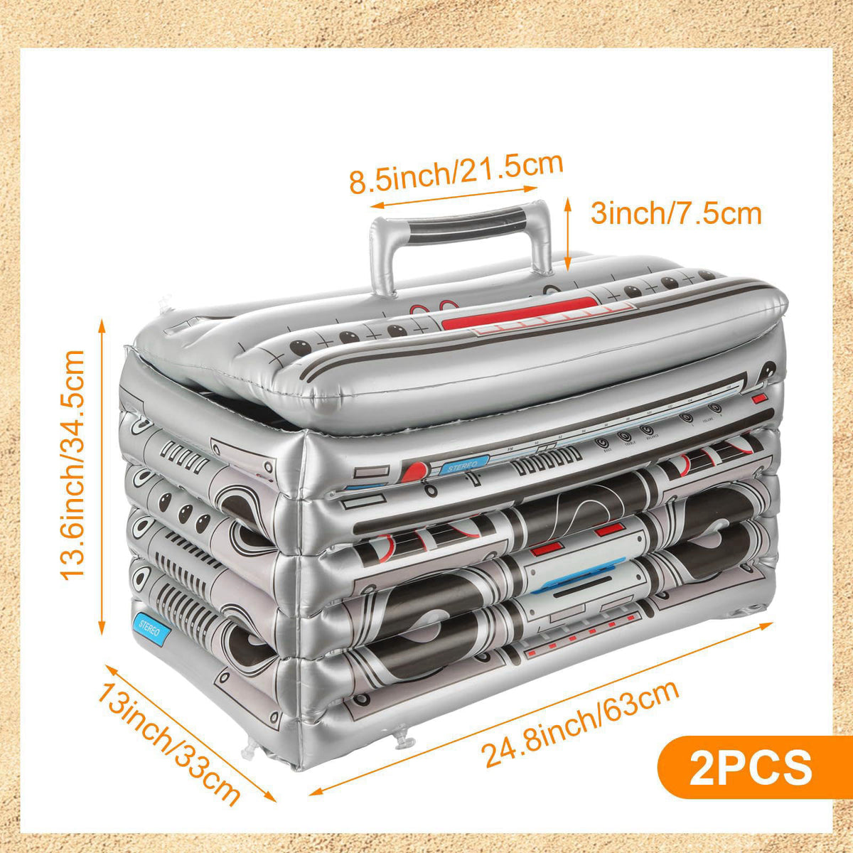 LOLYSIC 2 Pack Inflatable Boombox Cooler, 80s/90s Style Inflatable Boom Box Cooler Decoration, Drink Containers, Beverag