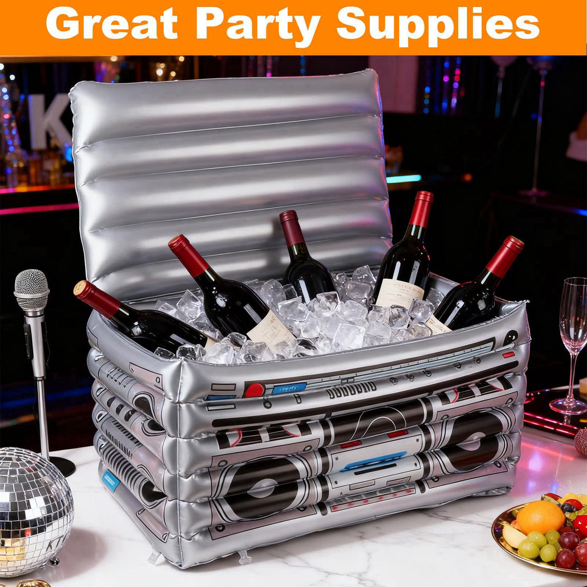 LOLYSIC 2 Pack Inflatable Boombox Cooler, 80s/90s Style Inflatable Boom Box Cooler Decoration, Drink Containers, Beverag