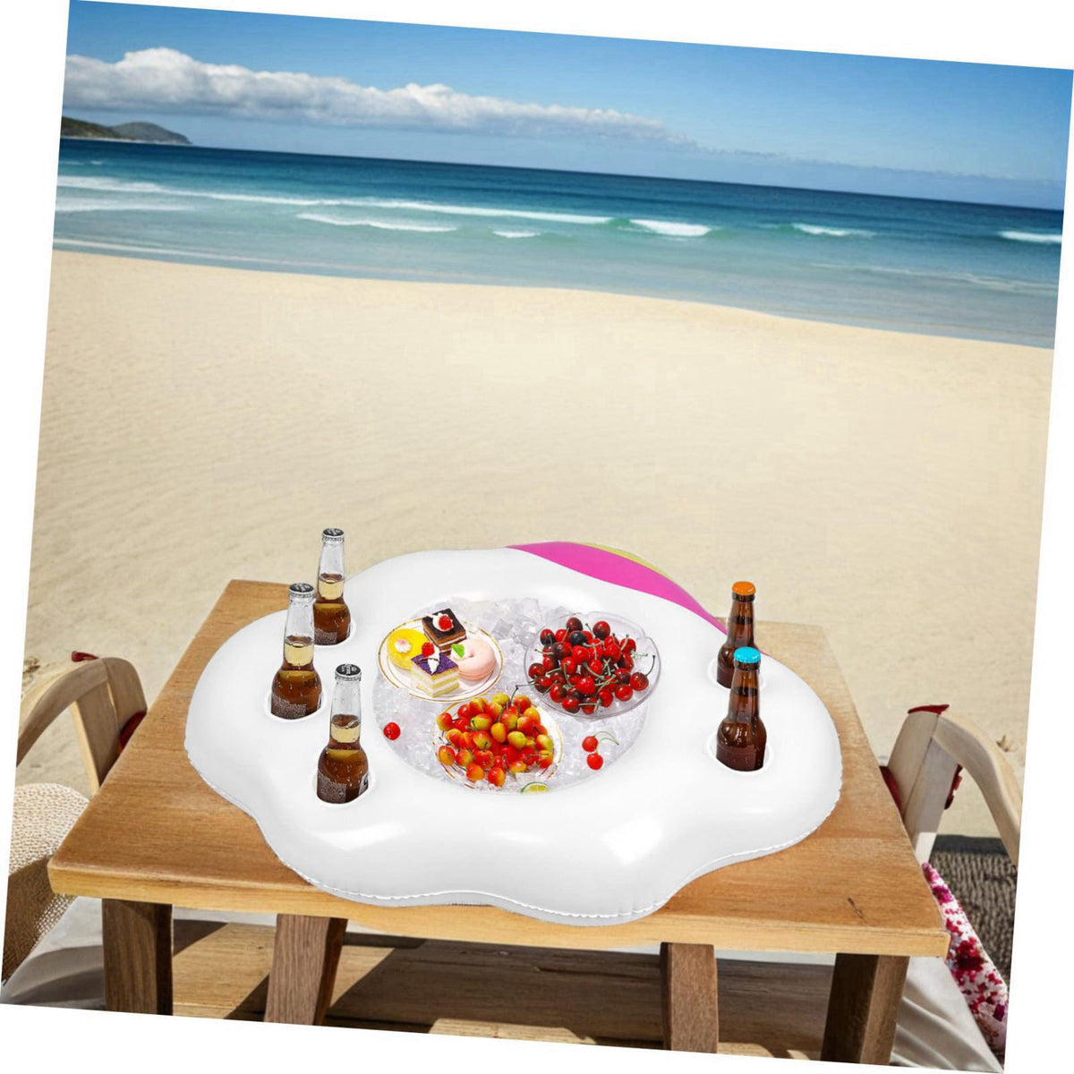 Hemoton Inflatable Serving Bar Buffet 2 PCS, Drink Bottle Holder Floating Beverage Salad Fruit Serving Bar for Indoor Ou