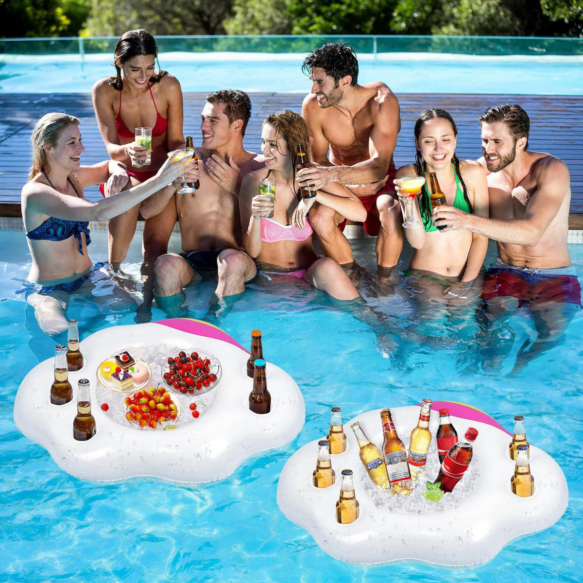 Hemoton Inflatable Serving Bar Buffet 2 PCS, Drink Bottle Holder Floating Beverage Salad Fruit Serving Bar for Indoor Ou